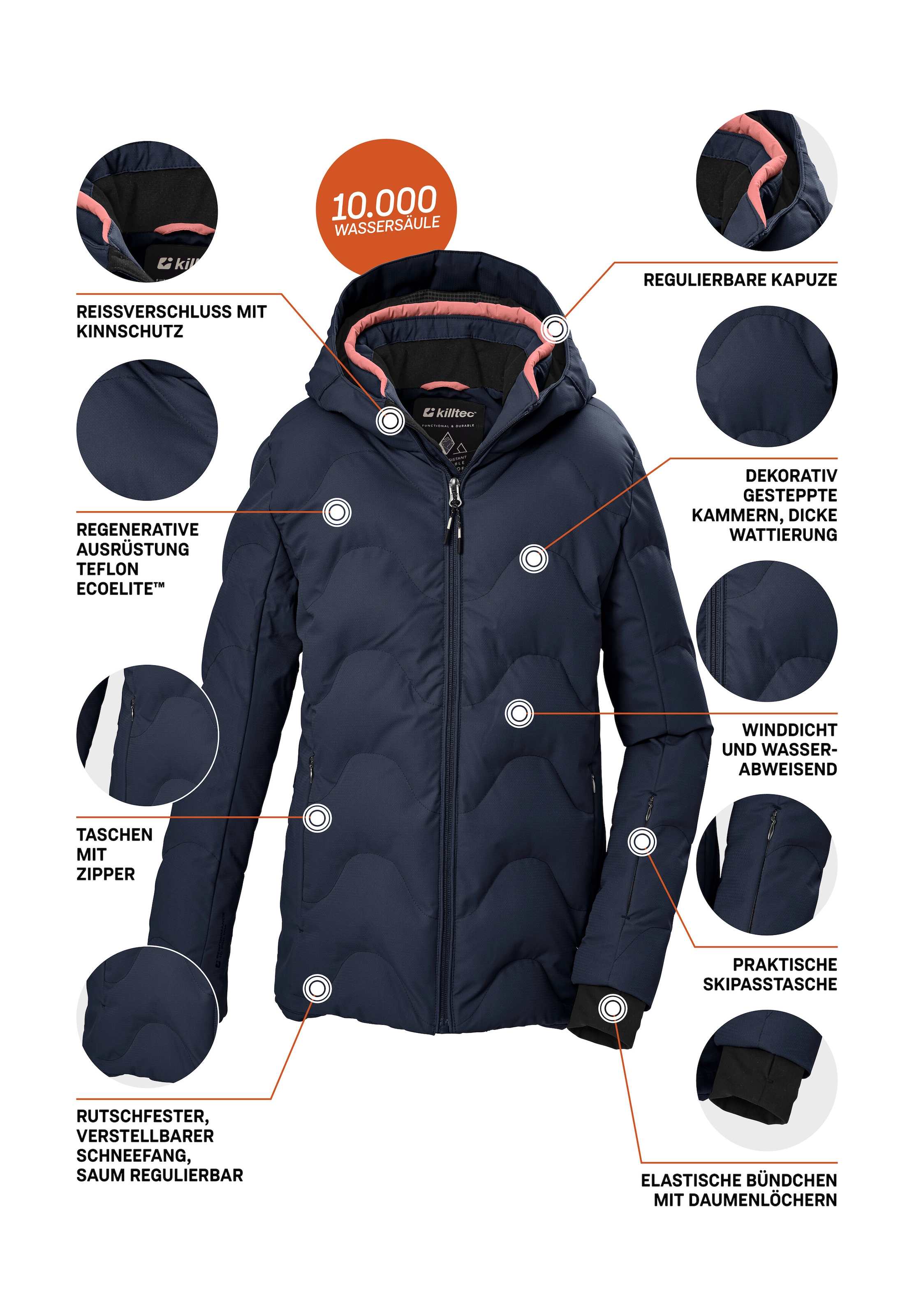 Killtec Skijacke »KSW 194 GRLS SKI JCKT« Winddichte, wasserabweisende Kinder-Ski-Steppjacke