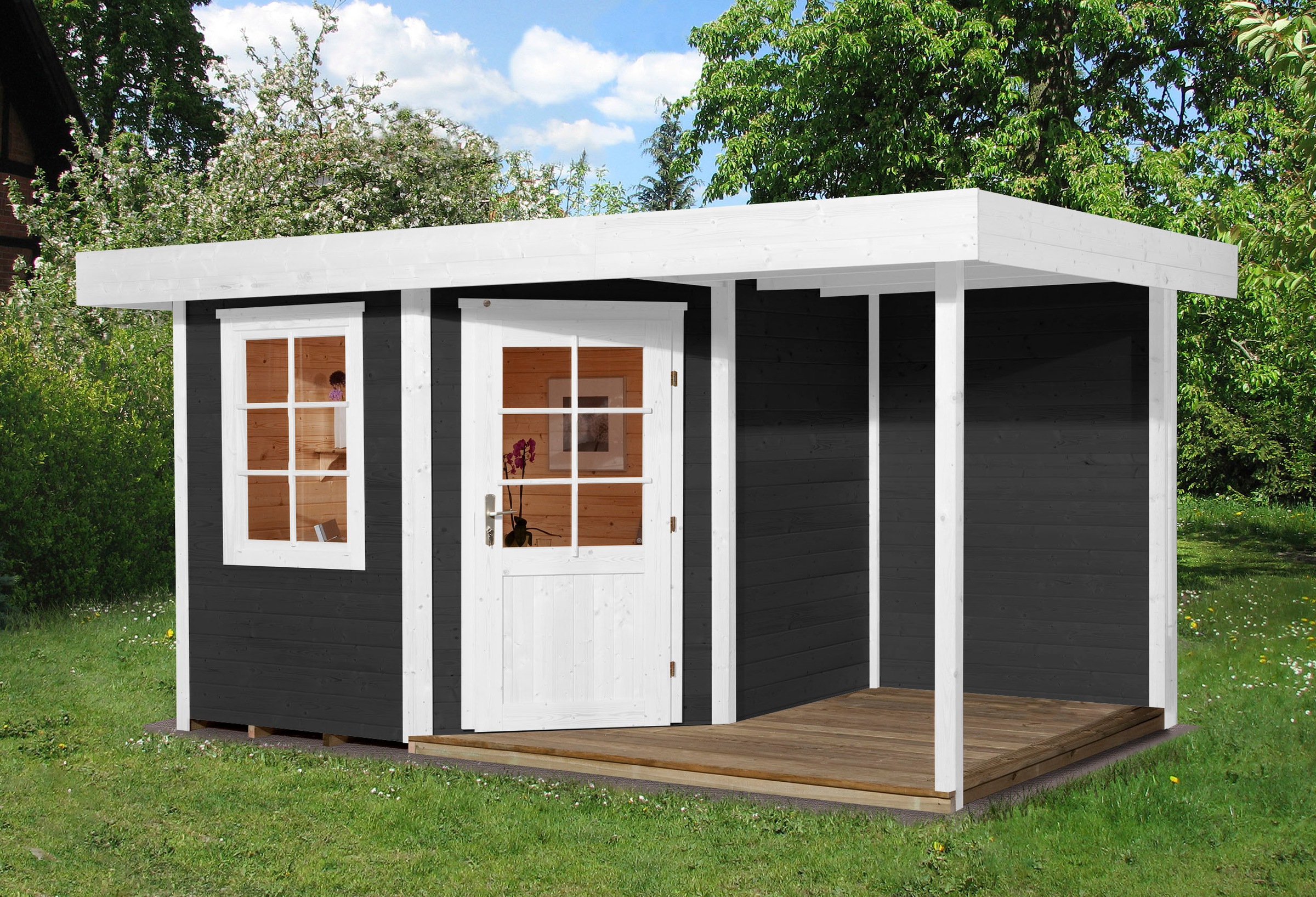 weka Gartenhaus »Designhaus 213 Plus«, (Set), mit Anbaudach und Rückwand