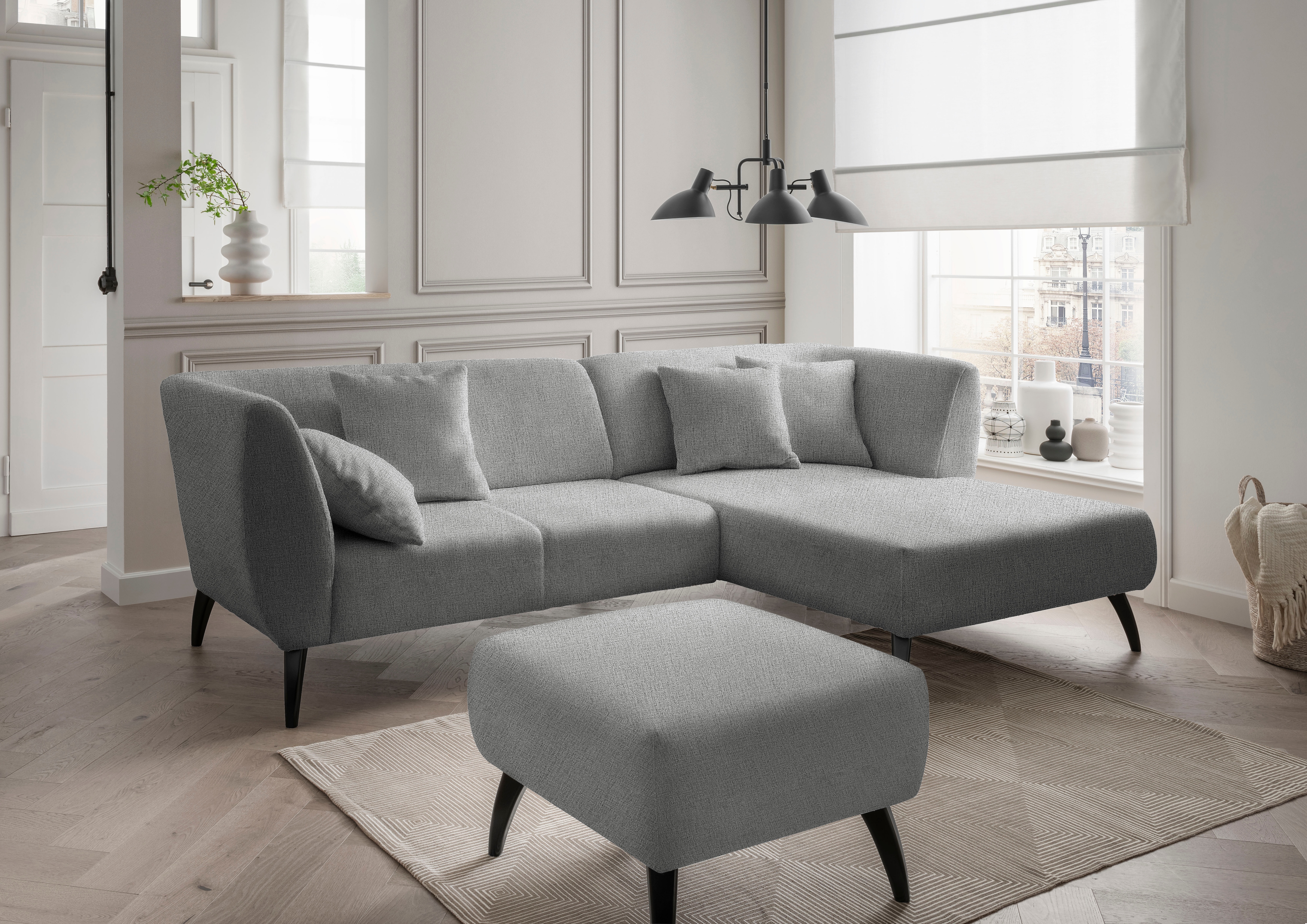 Home affaire Ecksofa "Lazio modern und bequem, schmale Armlehnen, tolle Detailverarbeitung" Holzfußfarbe wählbar, inkl. 4x Zierkissen