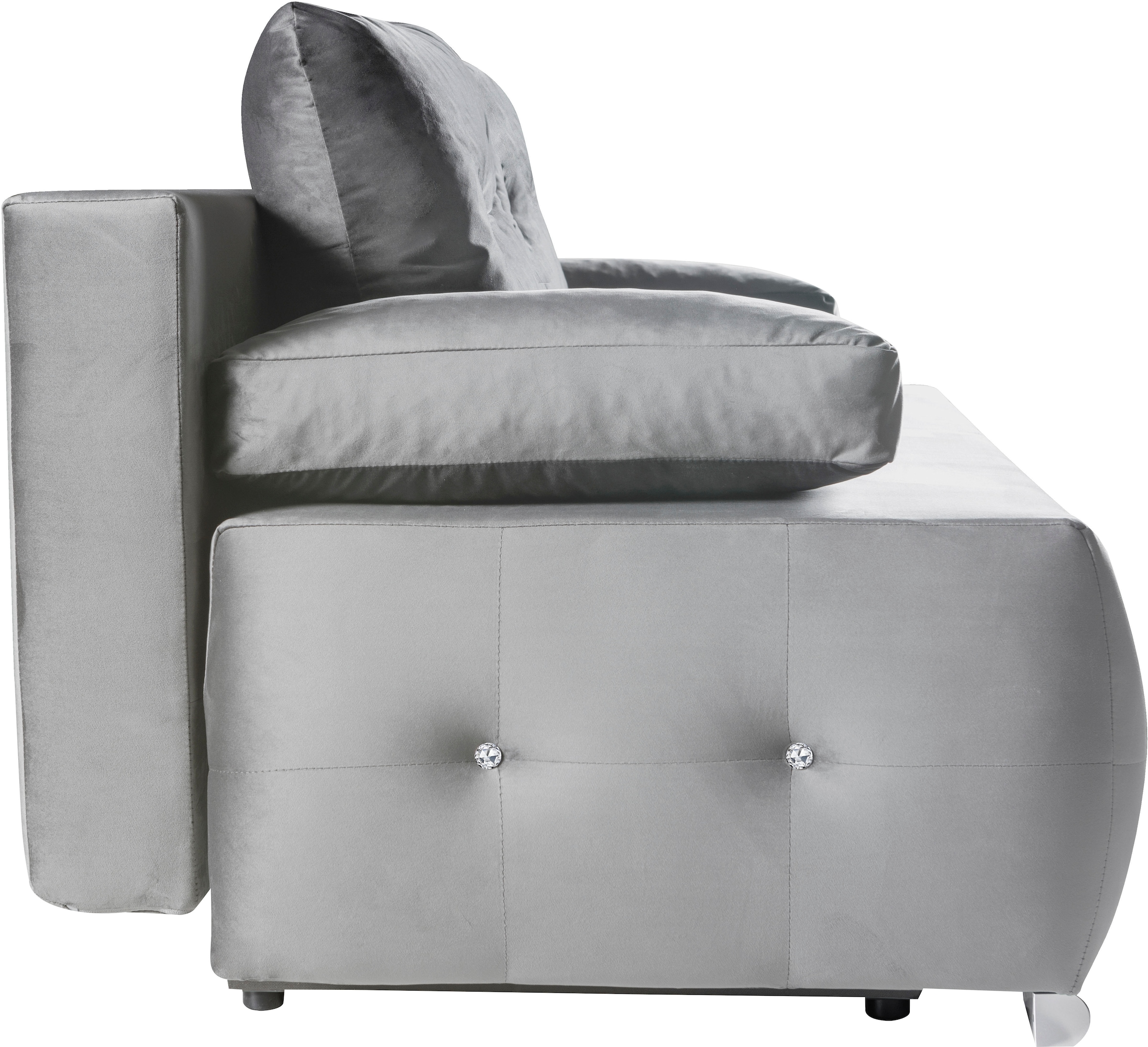 WERK2 Schlafsofa »Monaco Design Bettsofa, pflegeleichter Samtoptik Bezug, Breite 205cm« 2-Sitzer Schlafcouch mit Bettkasten & funkelnden Ziersteinchen