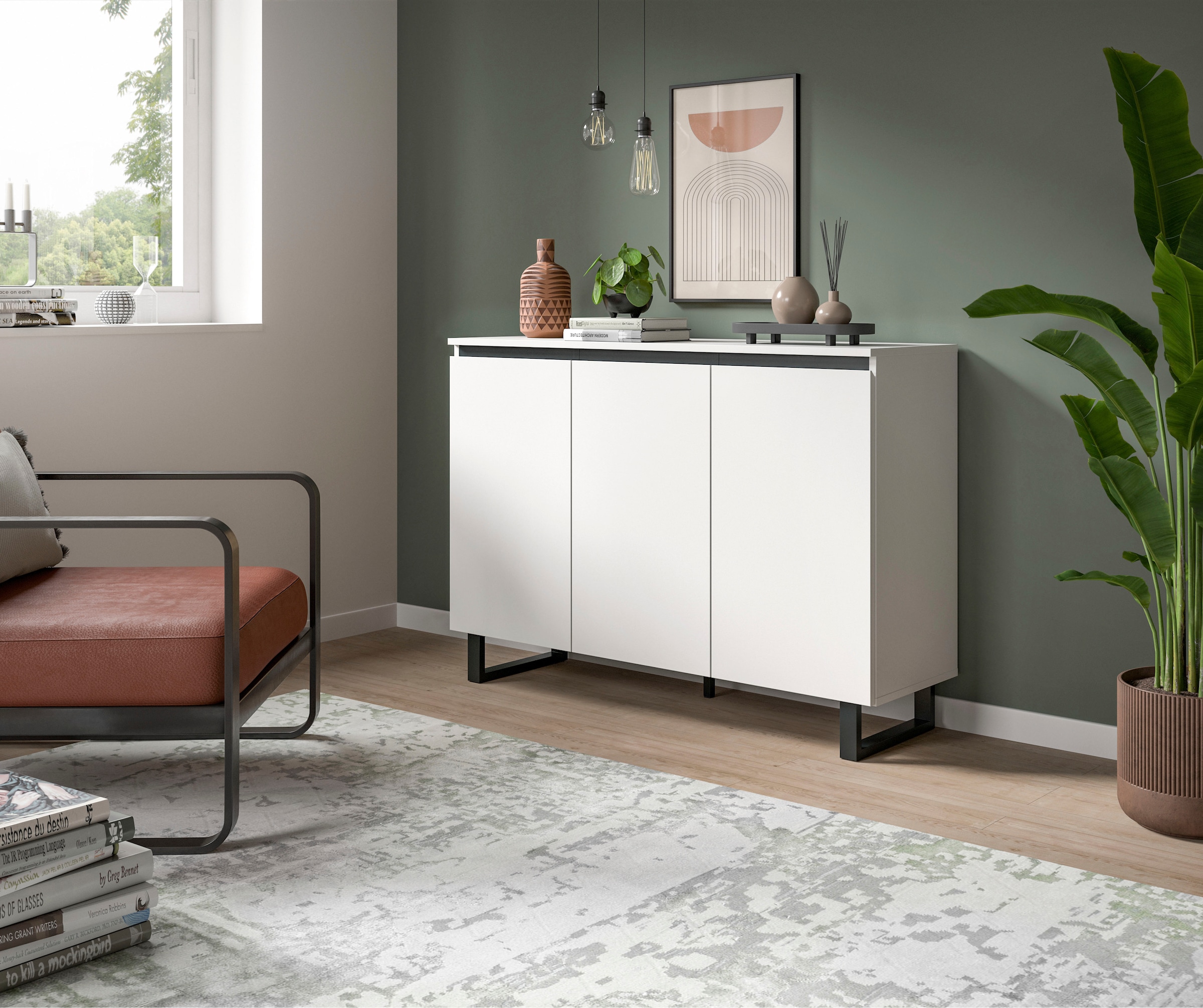INOSIGN Sideboard "TOMA, Breite: 120 cm, mit Metall-Kufen-Fuß, 3 Türen, 3 E günstig online kaufen