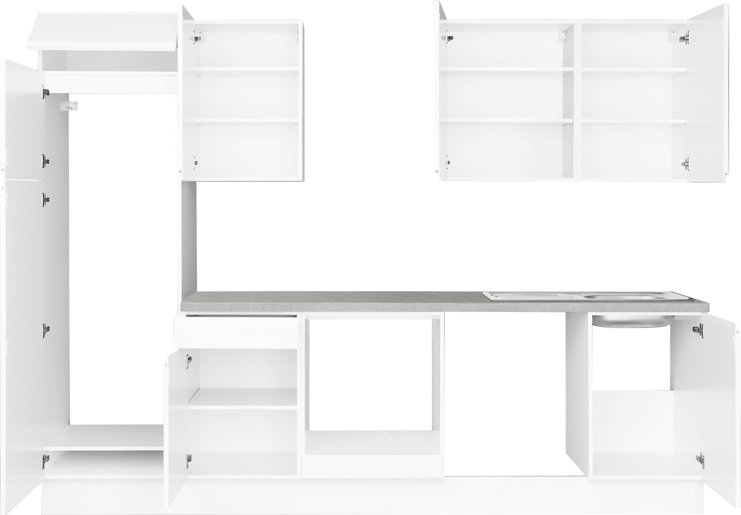 OPTIFIT Küchenzeile »Avio«, 38 mm starker Arbeitsplatte und Hochglanz-Fronten, Breite 280 cm