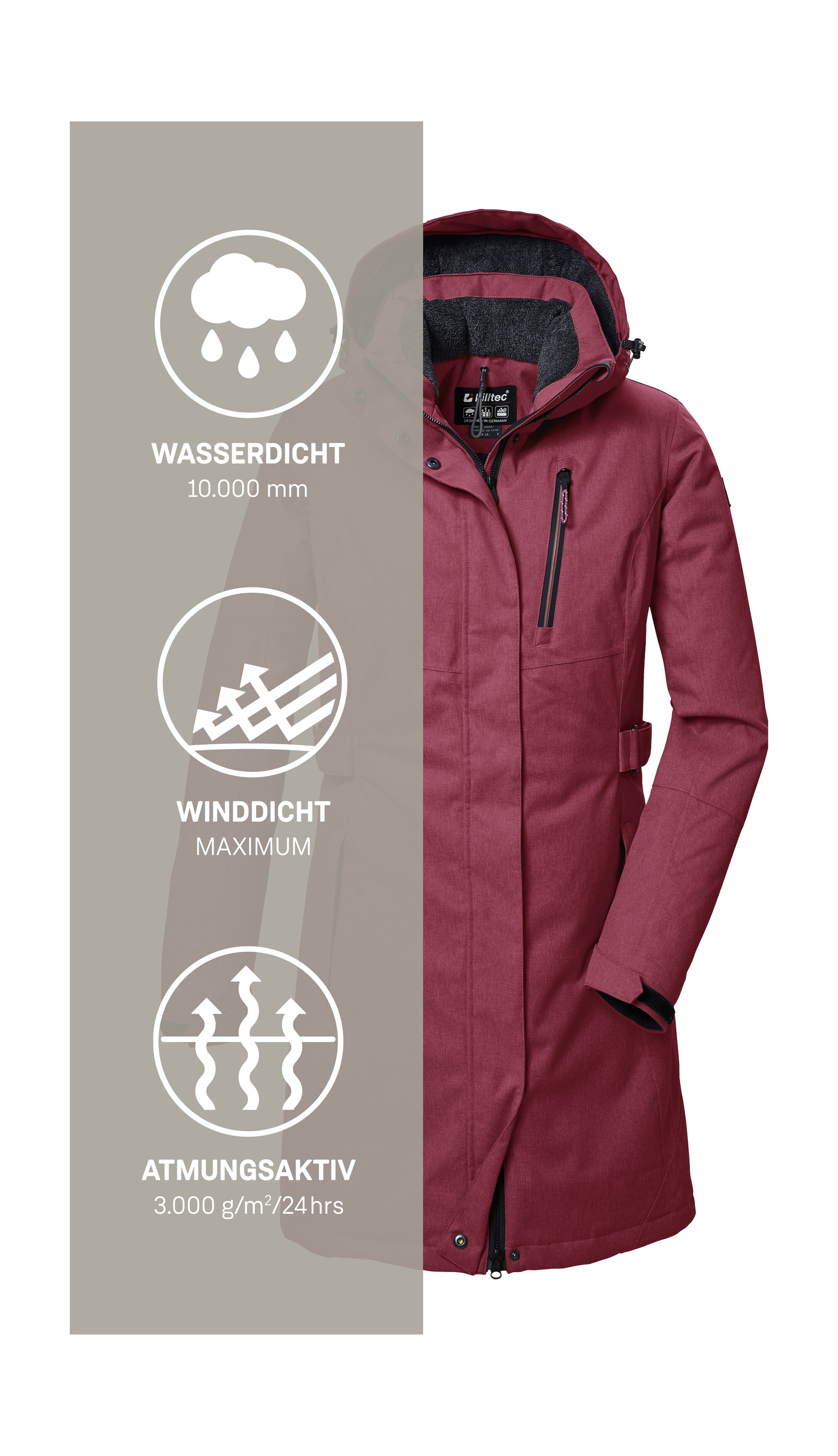 Killtec Parka »KOW 303 WMN PRK«, Wasserdichter, atmungsaktiver Damenparka mit abnehmbarer Kapuze