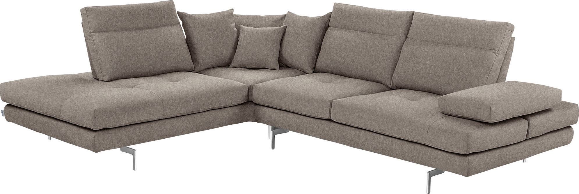 CALIA ITALIA Ecksofa "Toby Wing, B/T: 288/232 cm, Designsofa mit hohem Sitzkomfort, L-Form" Sitztiefenverstell.,wahlw. mit Kissen-Set, Füße chrom glänzend