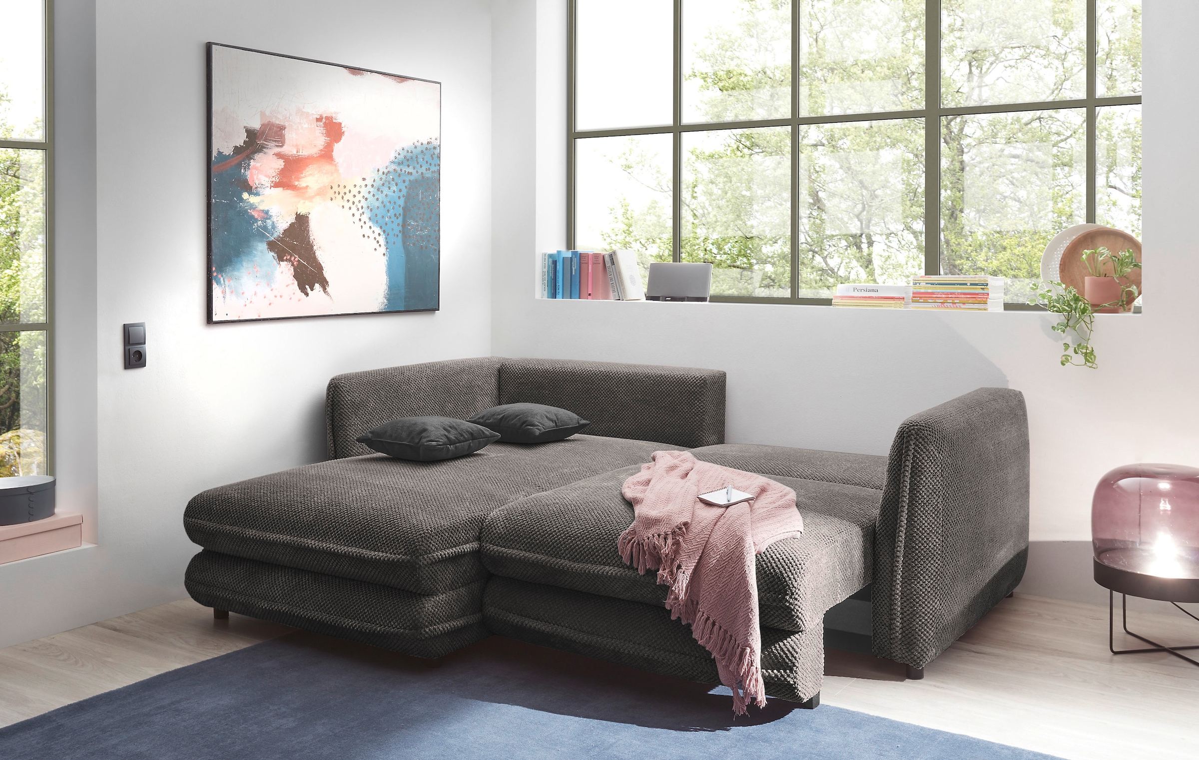 ED EXCITING DESIGN Ecksofa »Stanley L-Form«, mit Bettfunktion, Bettkasten & 2 Zierkissen