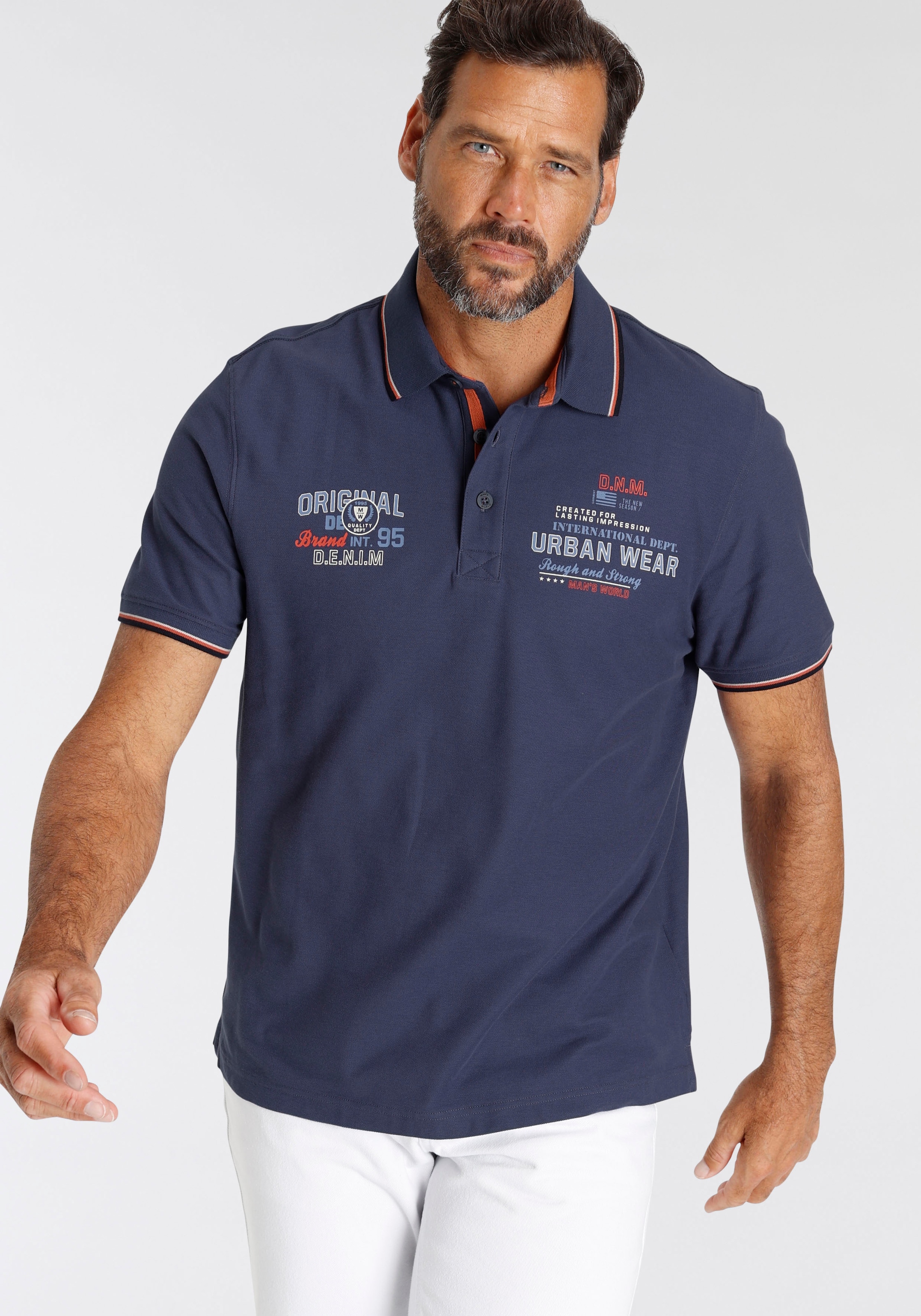 Mans World Poloshirt, Kurzarm, mit coolem Print, Polokragen, aus Piqué-Stoff