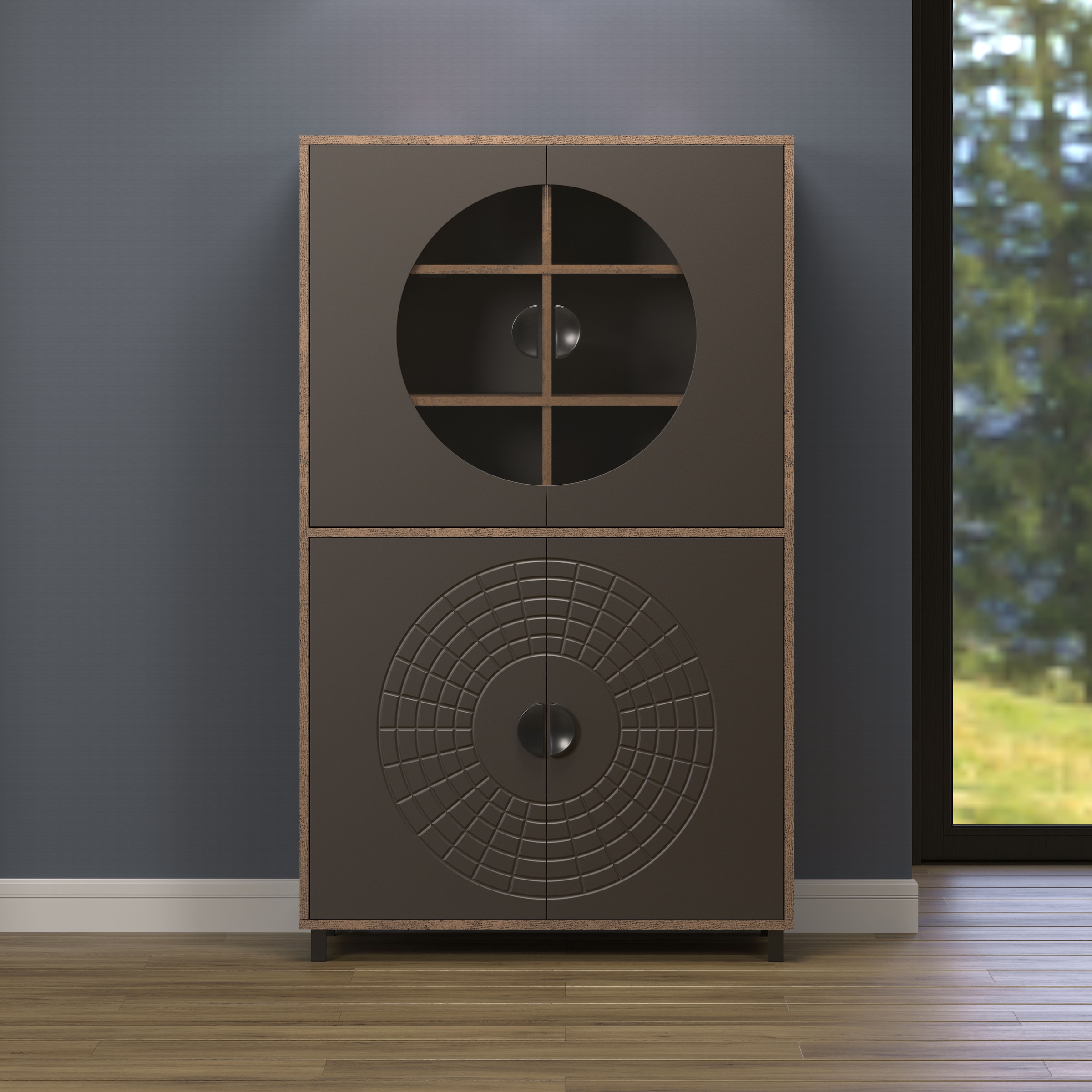 INOSIGN Hochkommode "Fusion" 1 Stk. tlg. Vitrine mit besonderem Kreismuster günstig online kaufen