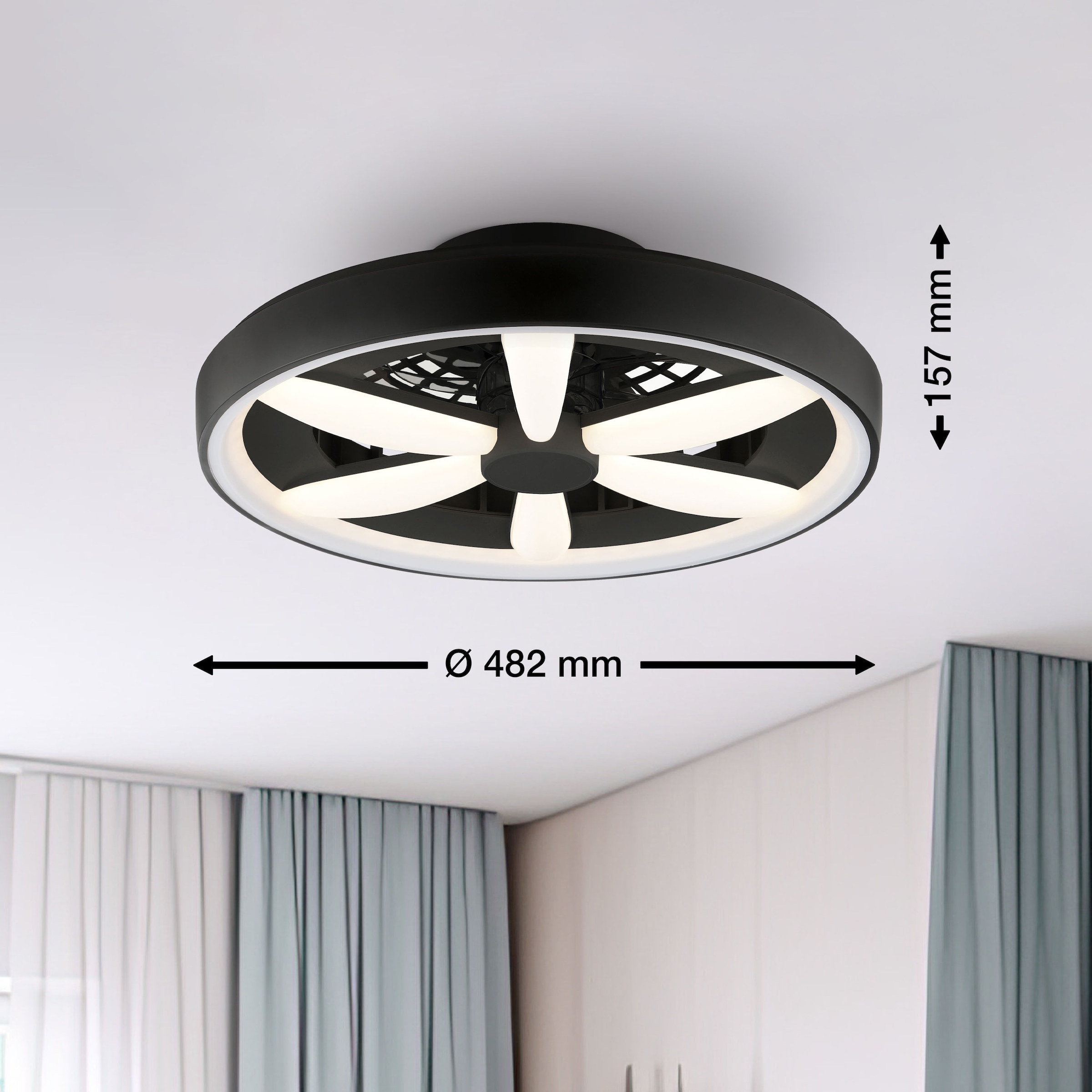 Hanseatic LED Deckenleuchte »DLV2205« LED-Modul 1 Stk. RGB | warmweiß - kaltweiß LED Ventilator, Ø 48 cm, 6400 lm, dimmbar, Fernbedienung