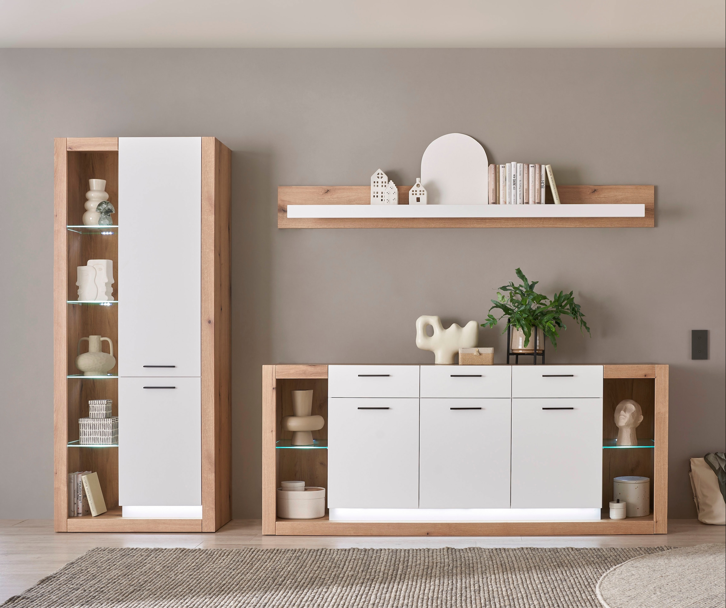 Home affaire Wohnwand "Brixen, moderne Anbauwand, Wohnzimmer-Set, Eiche Evo günstig online kaufen