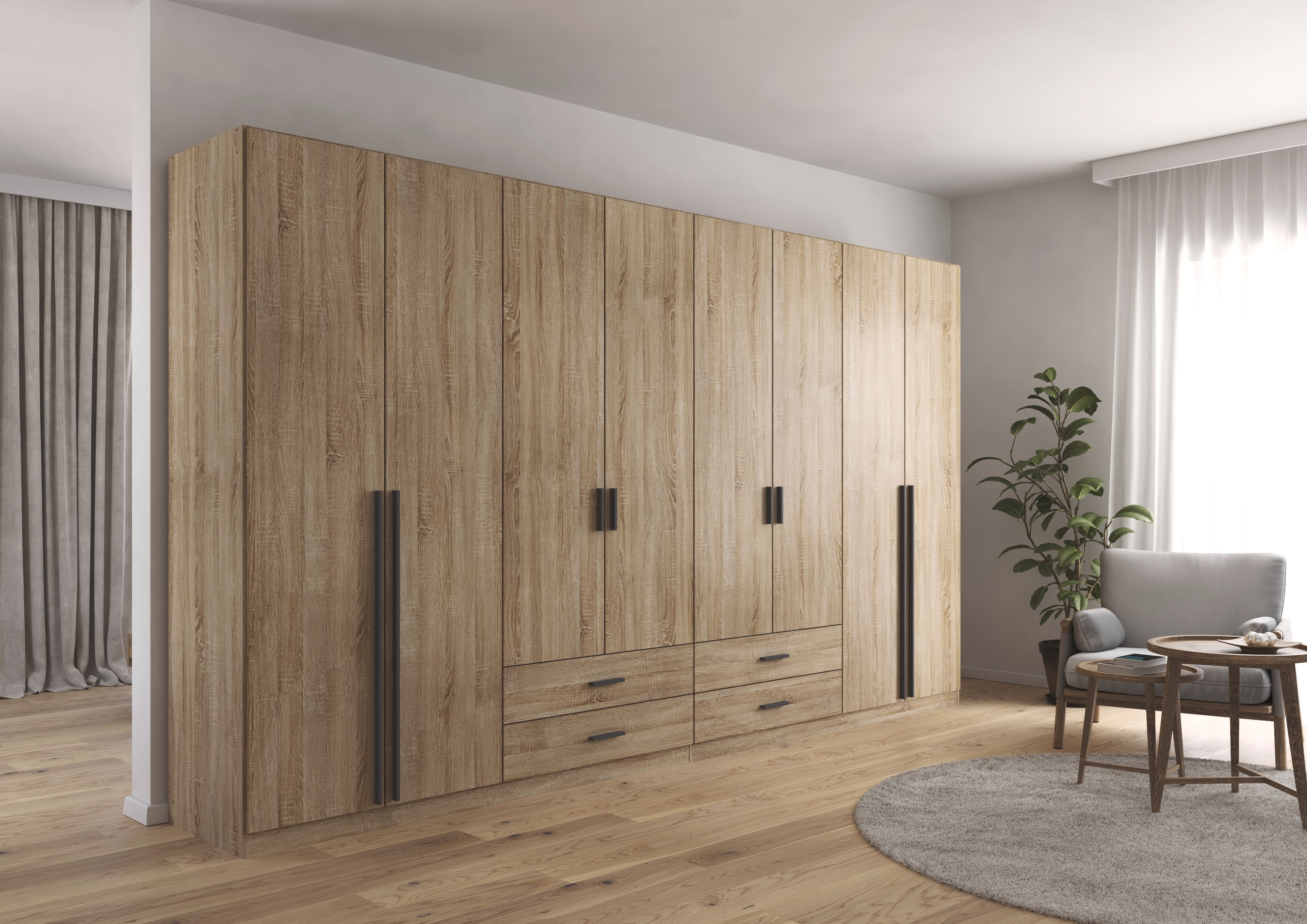 rauch Drehtürenschrank "Kleiderschrank Garderobe GAMMA Breiten 360 cm" in 3 Ausstattungen BASIC/CLASSIC/PREMIUM (inkl. SOFT-CLOSE-Funktion), mit Schubladen, verschiedene Griff-Varianten TOPSELLER MADE IN GERMANY