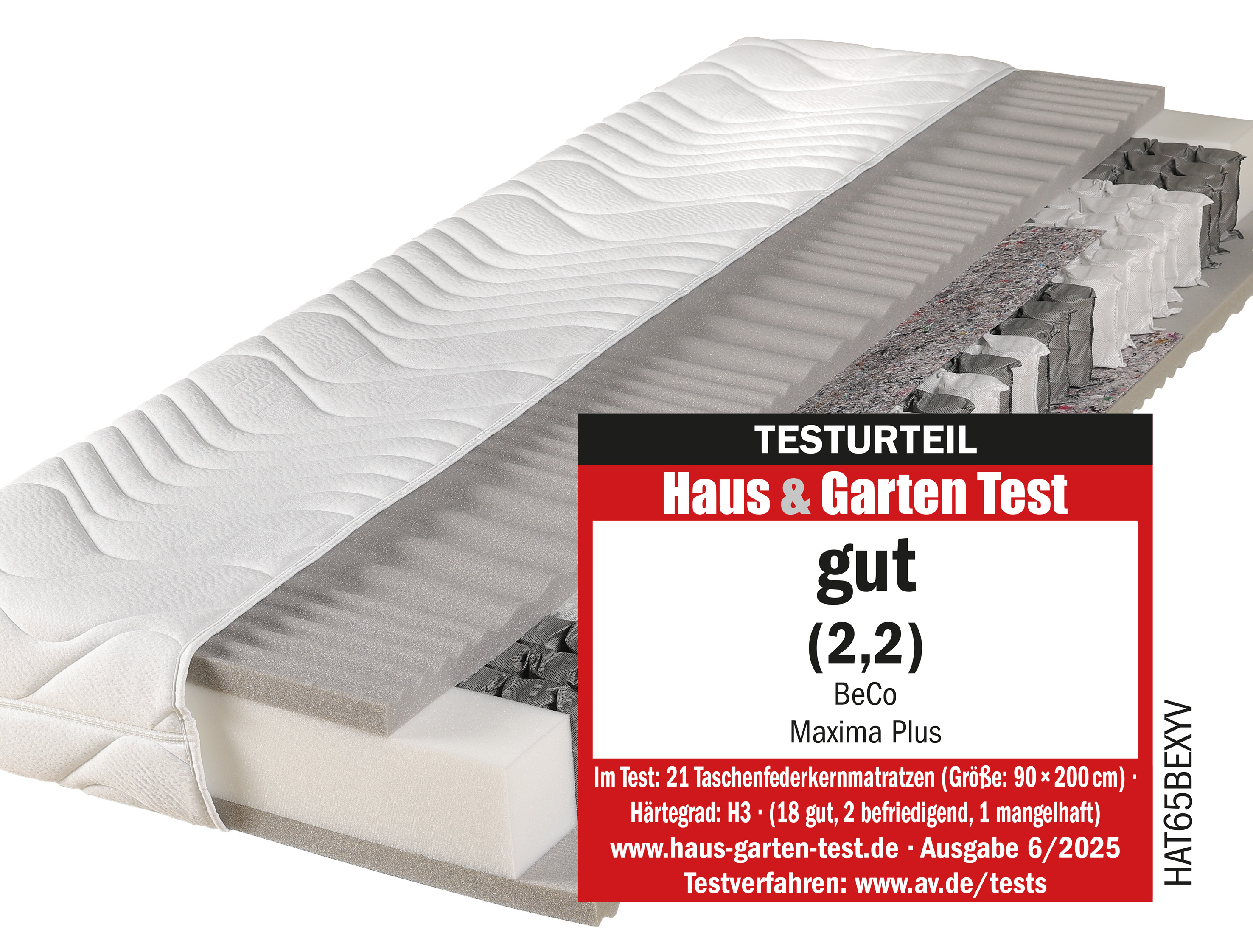 Beco 1100000002199 "Maxima Plus, Matratze in 90x200 und vielen weiteren Größen erhältlich" Matratze, 7 Zonen, 90x200 cm in H3 von Stiftung Warentest "GUT (1,8)", Ausgabe 10/2023