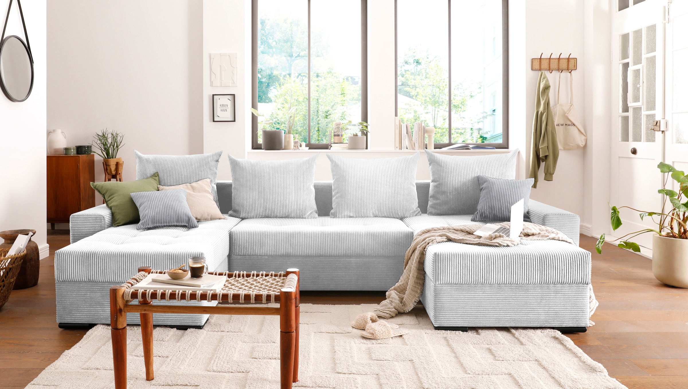 COLLECTION AB Wohnlandschaft »Josy XL U-Form, B: 313 cm in Cord, Cord-Mix« mit Bettfunktion, Bettkasten & 2 Zierkissen, Federkern