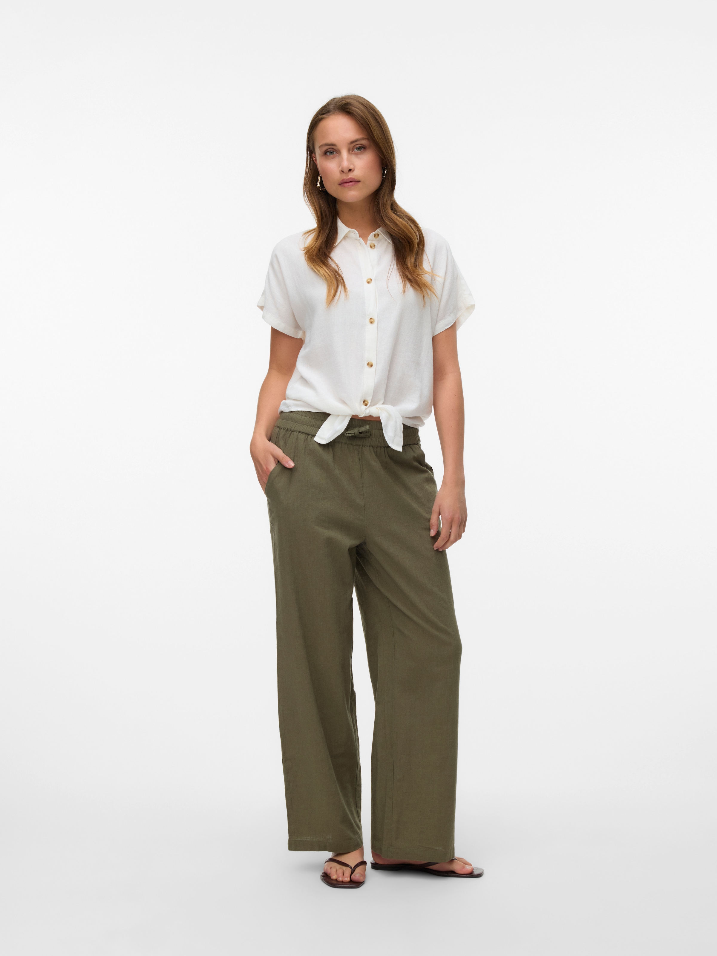 Vero Moda Schlupfhose »VMCAIA MW WIDE PANT WVN NOOS«, Sommerhose, mit Leinen