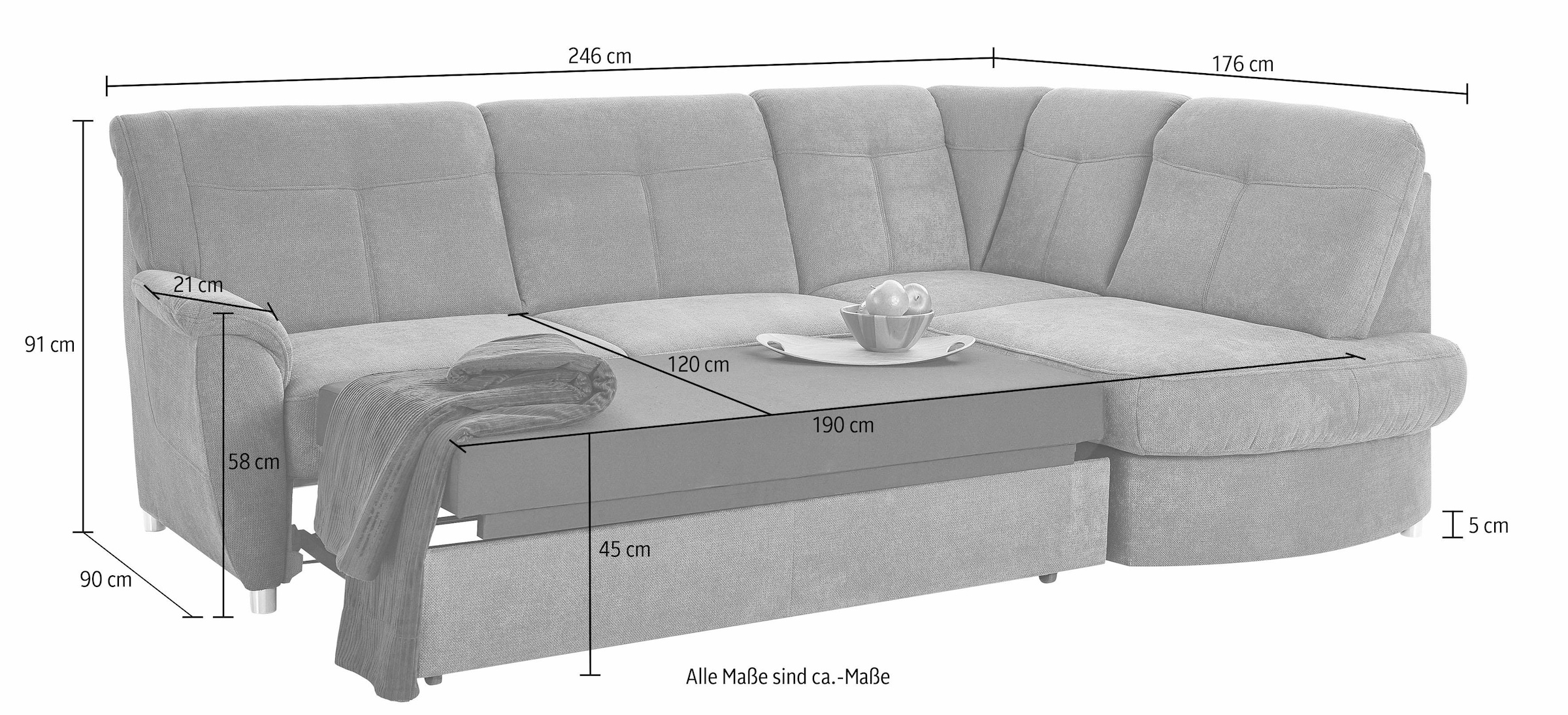 sit&more Ecksofa »Sonoma L-Form«, wahlweise mit Bettfunktion und Bettkasten