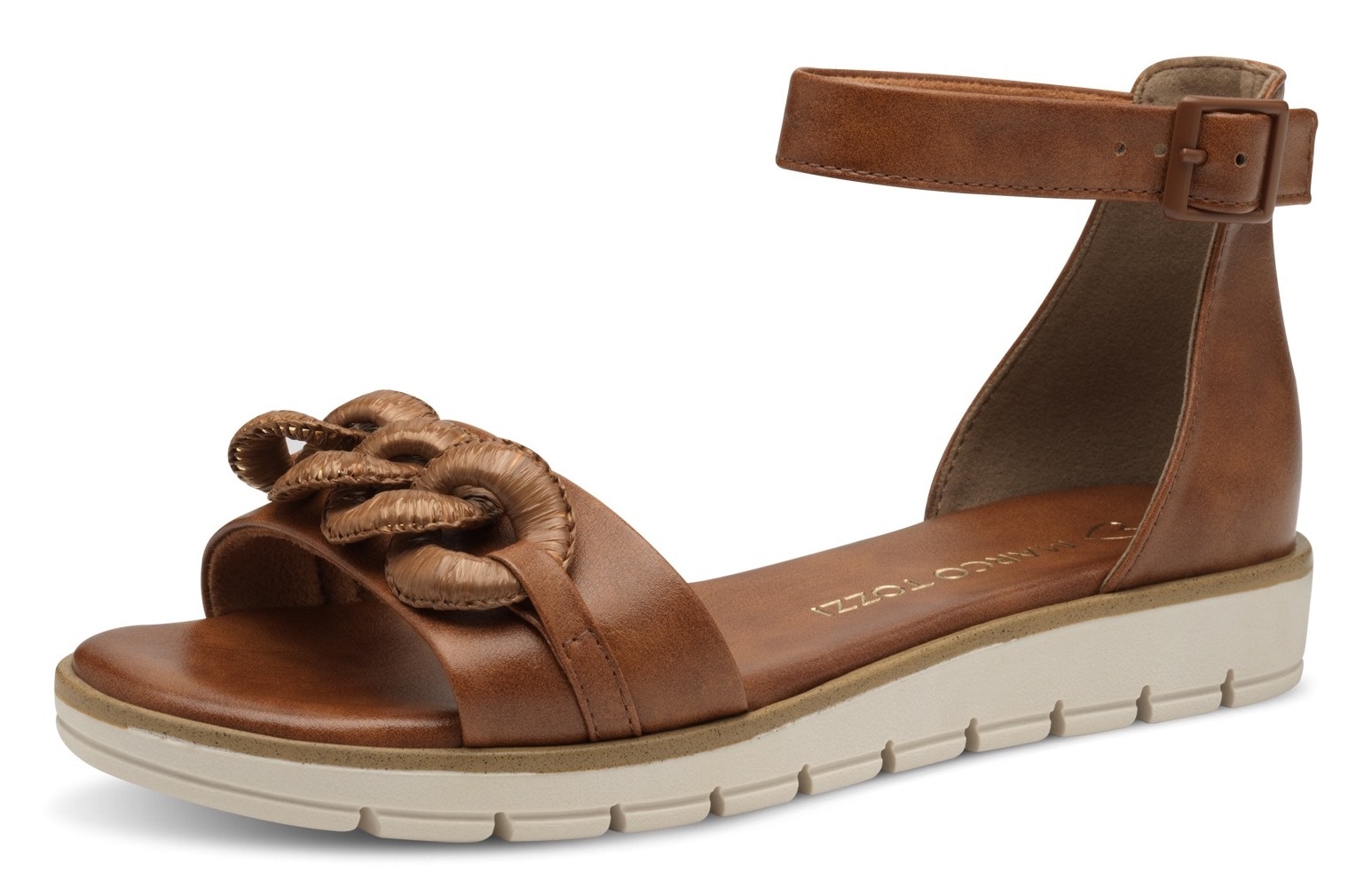 MARCO TOZZI Riemchensandale, Keilabsatz, Sommerschuh, Sandalette, mit Zierkette Ton in Ton