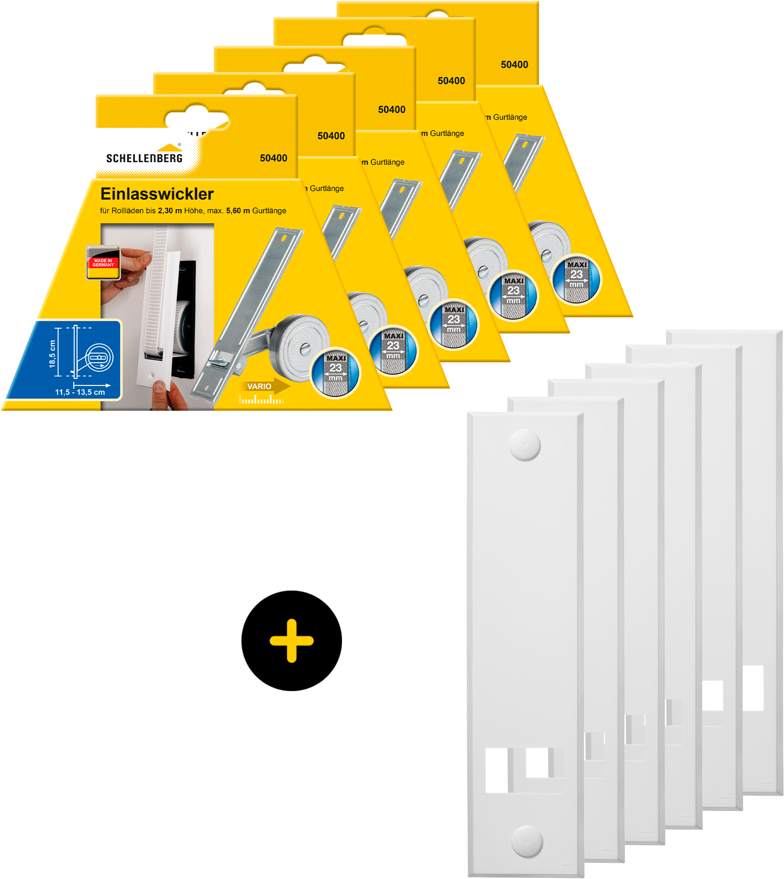 SCHELLENBERG Einlass-Gurtwickler "Unterputz, inkl. Abdeckplatte weiß", 5 Stk., weiß, Gurtwickler, 18,5 cm Lochabstand für das Rollladensystem Maxi