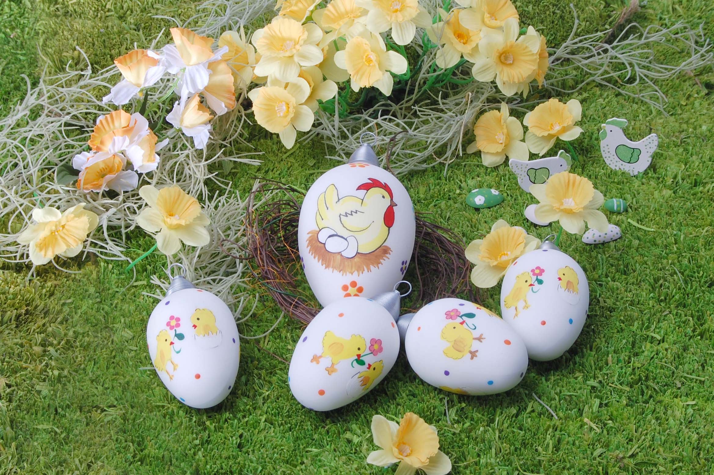 Krebs Glas Lauscha Osterei »Henne mit Eiern und Küken«