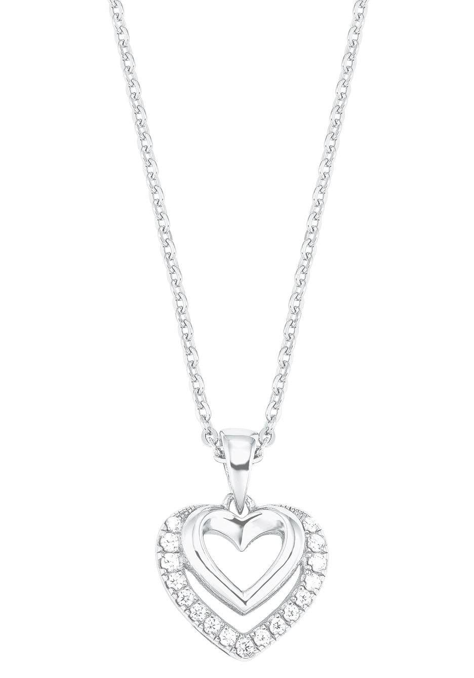 Kette mit Anhänger AMOR "Herzen", bunt (silberfarben, weiß), Halsketten, Damen, Silber 925 (Sterlingsilber), L: 42, mit Zirkonia (synth.) 8