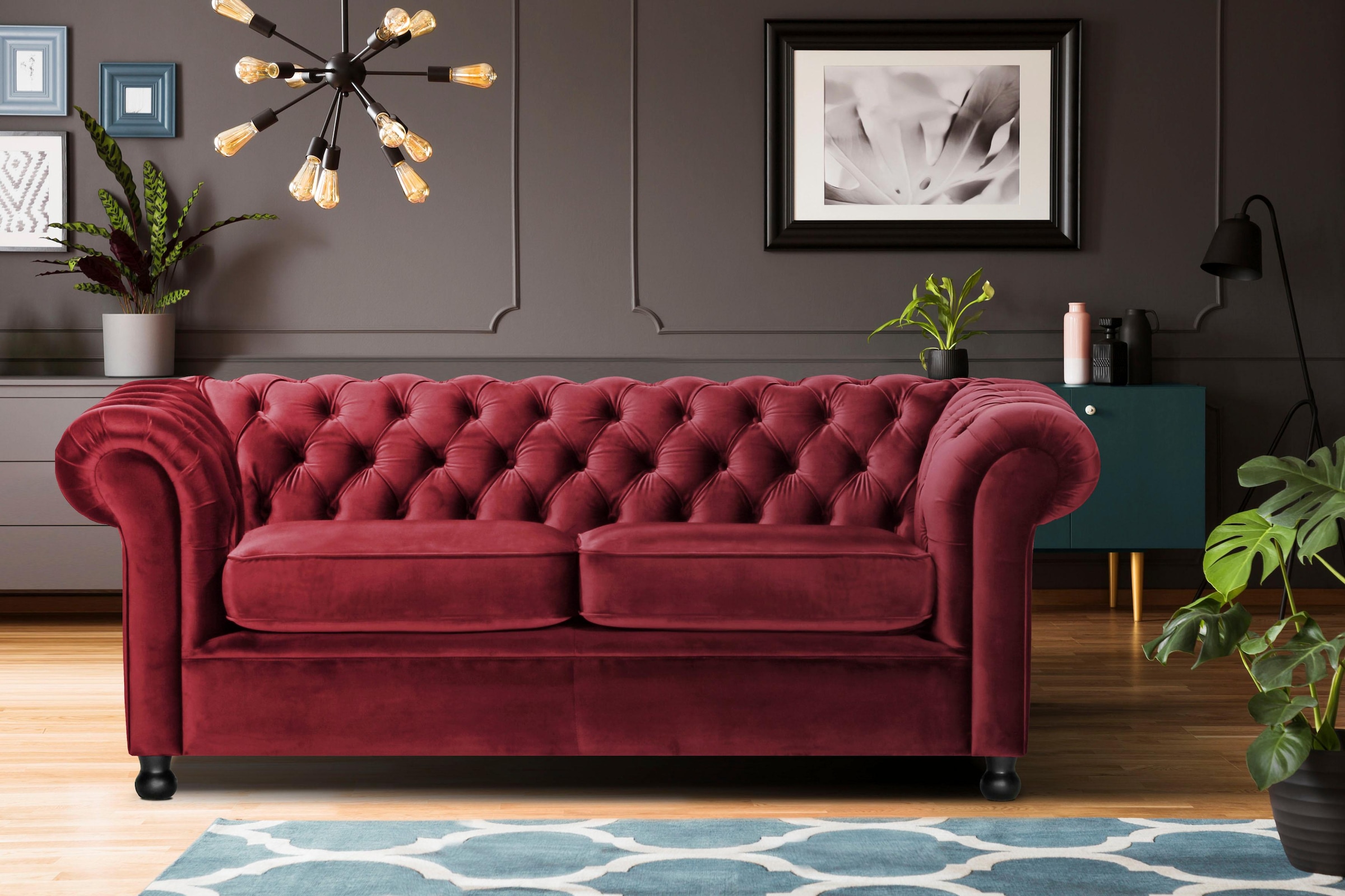 Home affaire Chesterfield-Sofa »Chesterfield Home 3-Sitzer B/T/H: 192/87/75 cn«, mit edler Knopfheftung und typischen Armlehnen