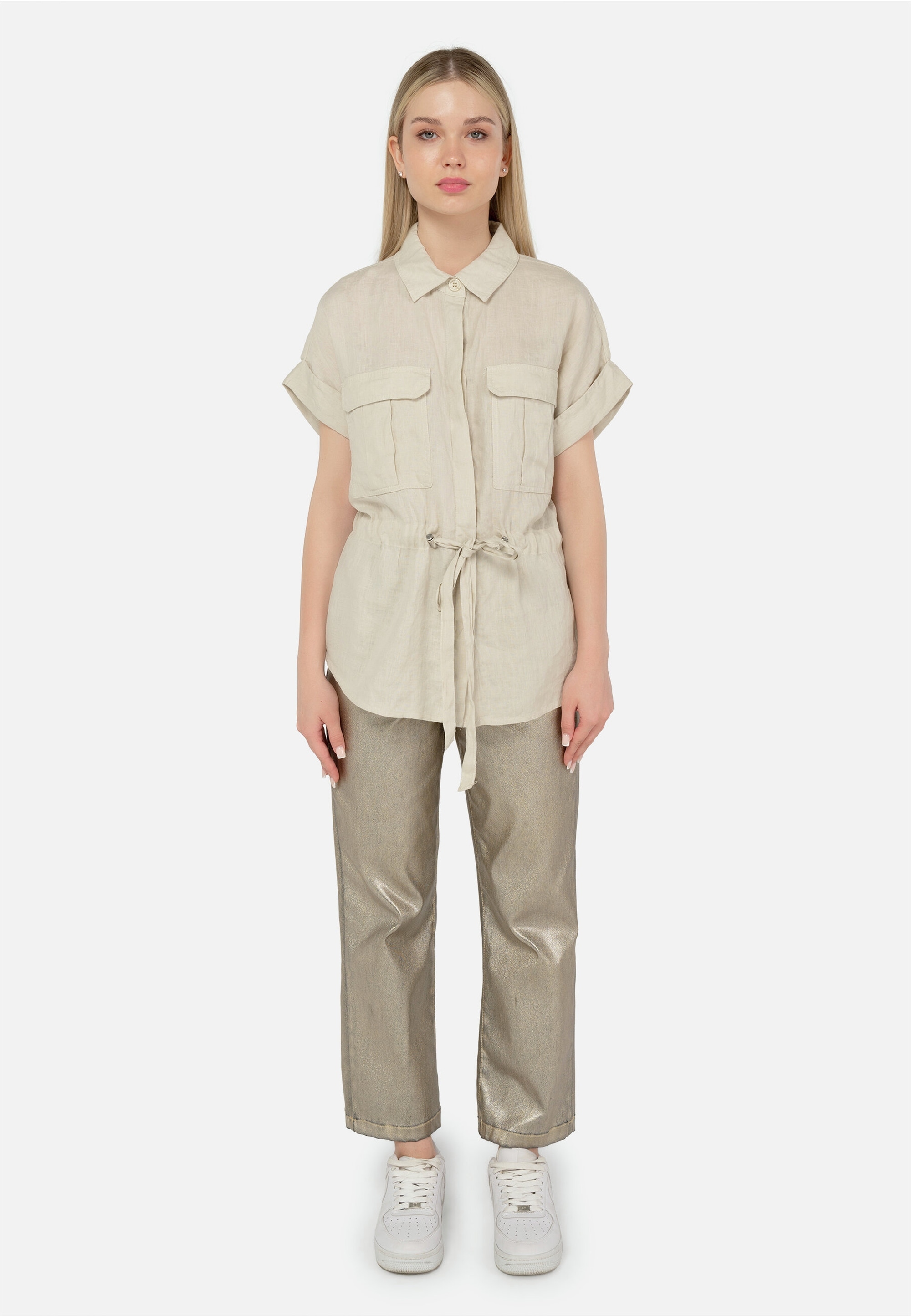 freshlions Klassische Bluse "Zoey" 1 Stk. tlg. mit Bindeband in der Taille günstig online kaufen