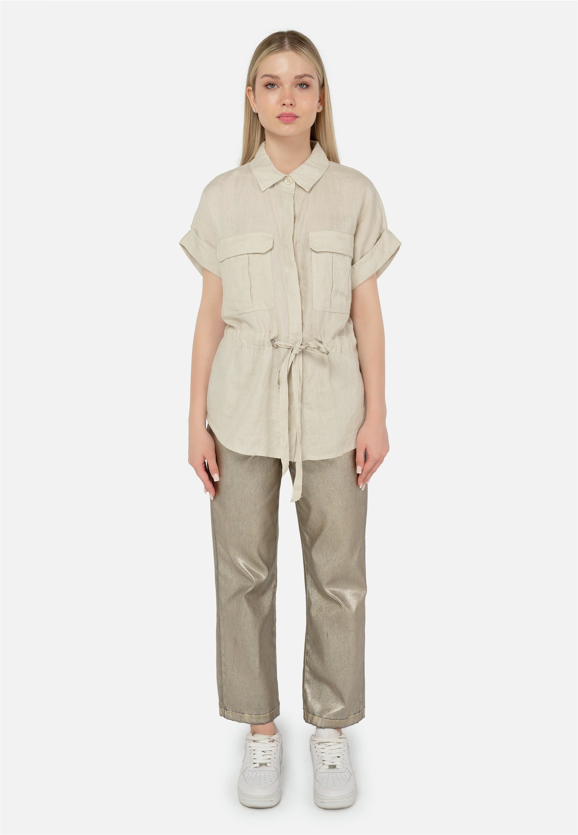 freshlions Klassische Bluse "Zoey", (1 tlg.), mit Bindeband in der Taille günstig online kaufen