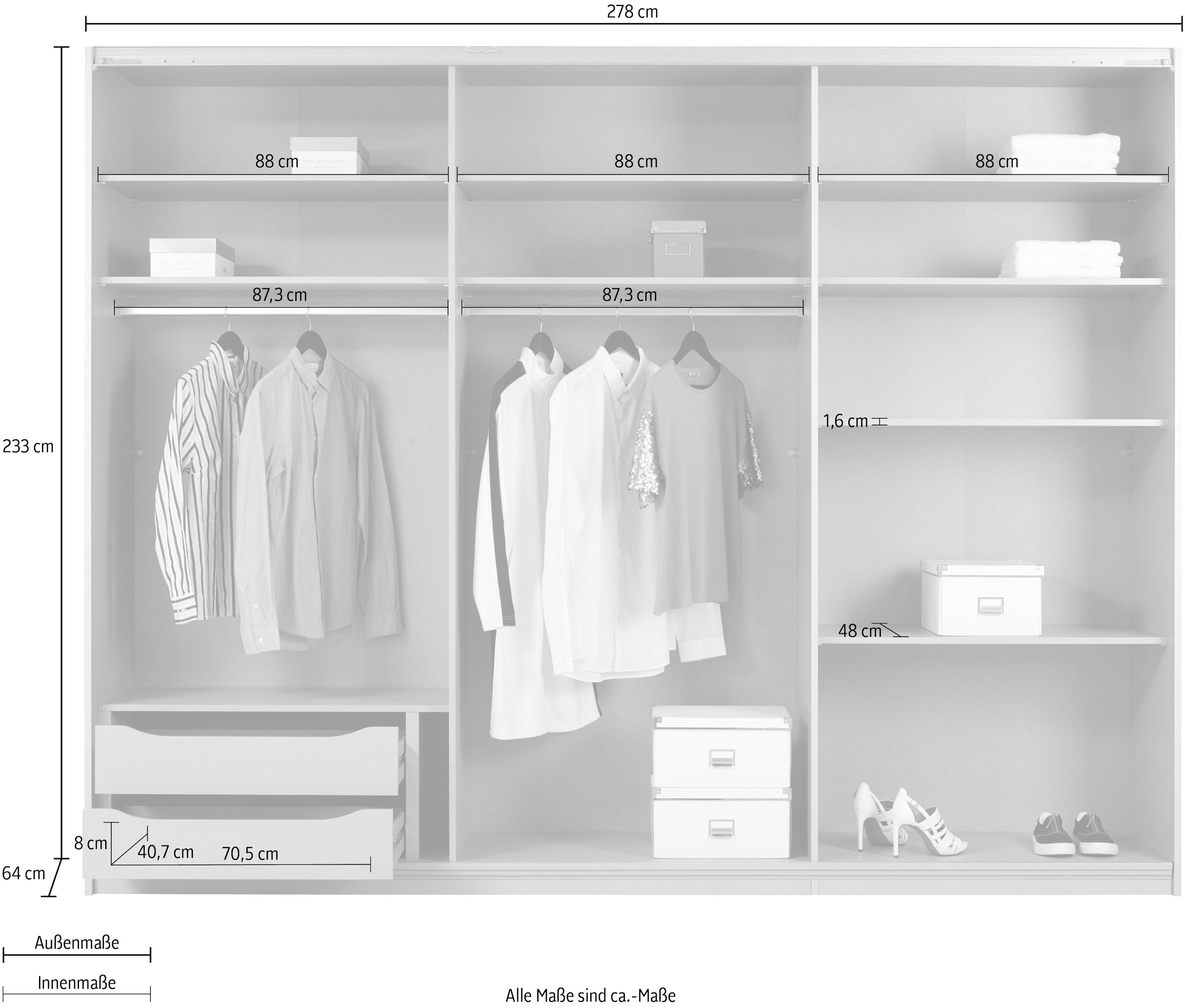 rauch Schwebetürenschrank »Kleiderschrank Schrank Garderobe Schlafzimmerschrank TUBONA«, mit umfangreicher Innenausstattung und Passepartout MADE IN GERMANY