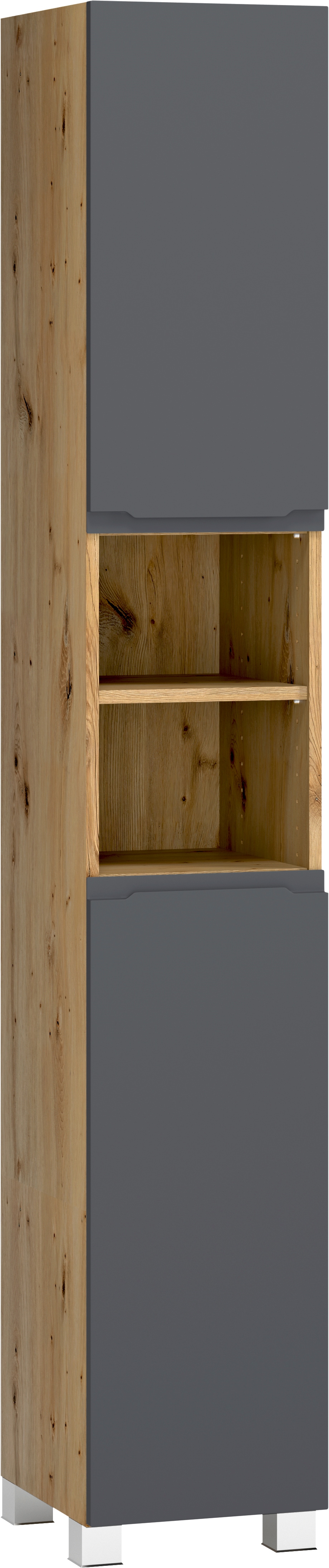 welltime Hochschrank "CABO, gedämpfte Scharniere" matt grau, griffloses Design, reversibel