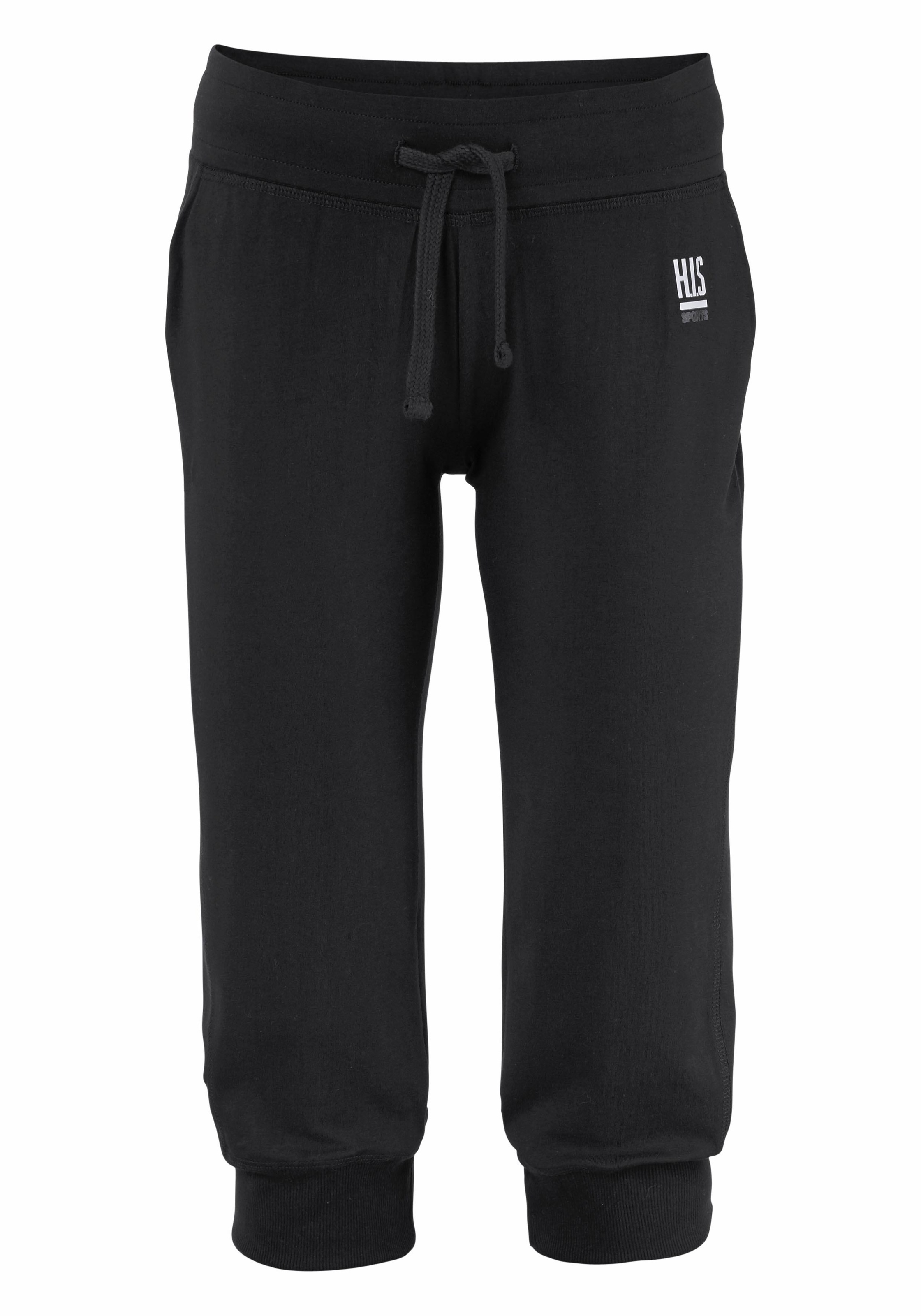 3/4-Sweathose H.I.S, Damen, Gr. 46, N-Gr, schwarz, Obermaterial: 95% Baumwolle, 5% Elasthan, unifarben, schmal 3/4-Länge, Hosen, Festes Sweatmaterial mit elastischem Bund und Kordelzug 3