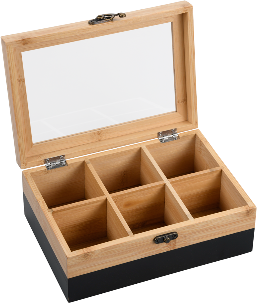 KESPER® Teebox »Aufbewahrungsbox mit 6 Fächern, aus Bambus, FSC«, (1 tlg.), mit Kunststoff-Sichtfenster und Metallverschluss