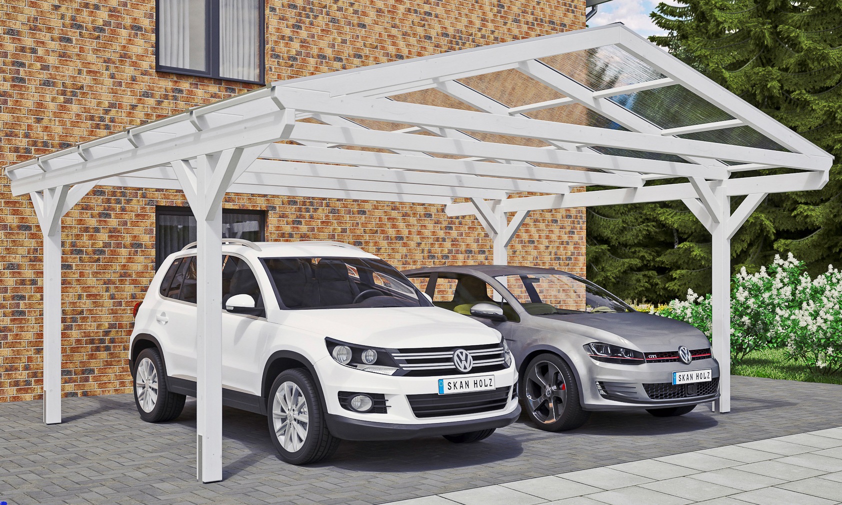 Skanholz Doppelcarport "Westerwald", Leimholz-Nordisches Fichtenholz, 534 cm, weiß