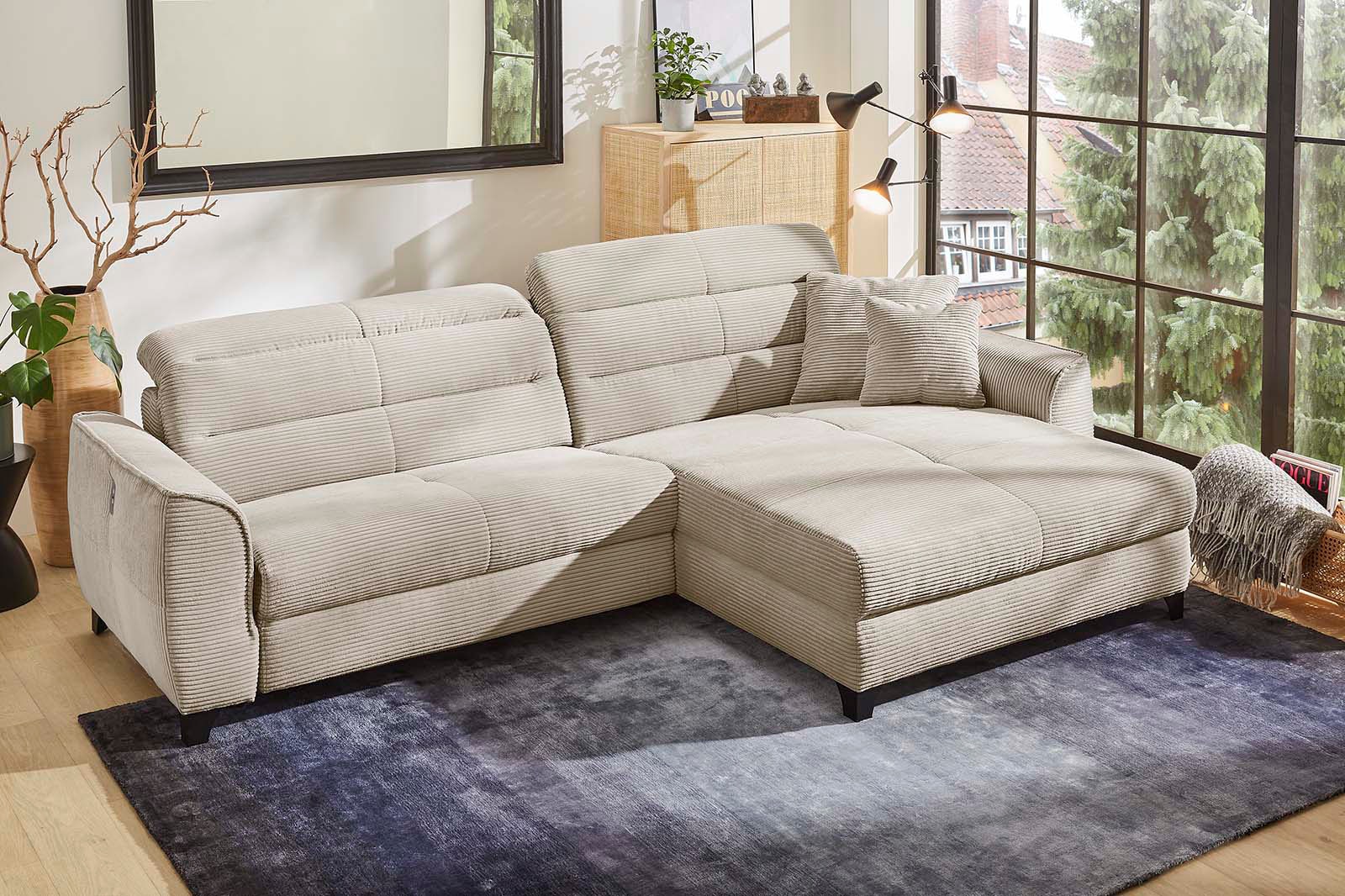 Jockenhöfer Gruppe 1100000002199 "Double One L-Form, B: 288 cm, 2x120 cm breite, elektr. Relaxfunktionen" Kopfteilverstellung, USB-Anschluss & Zierkissen