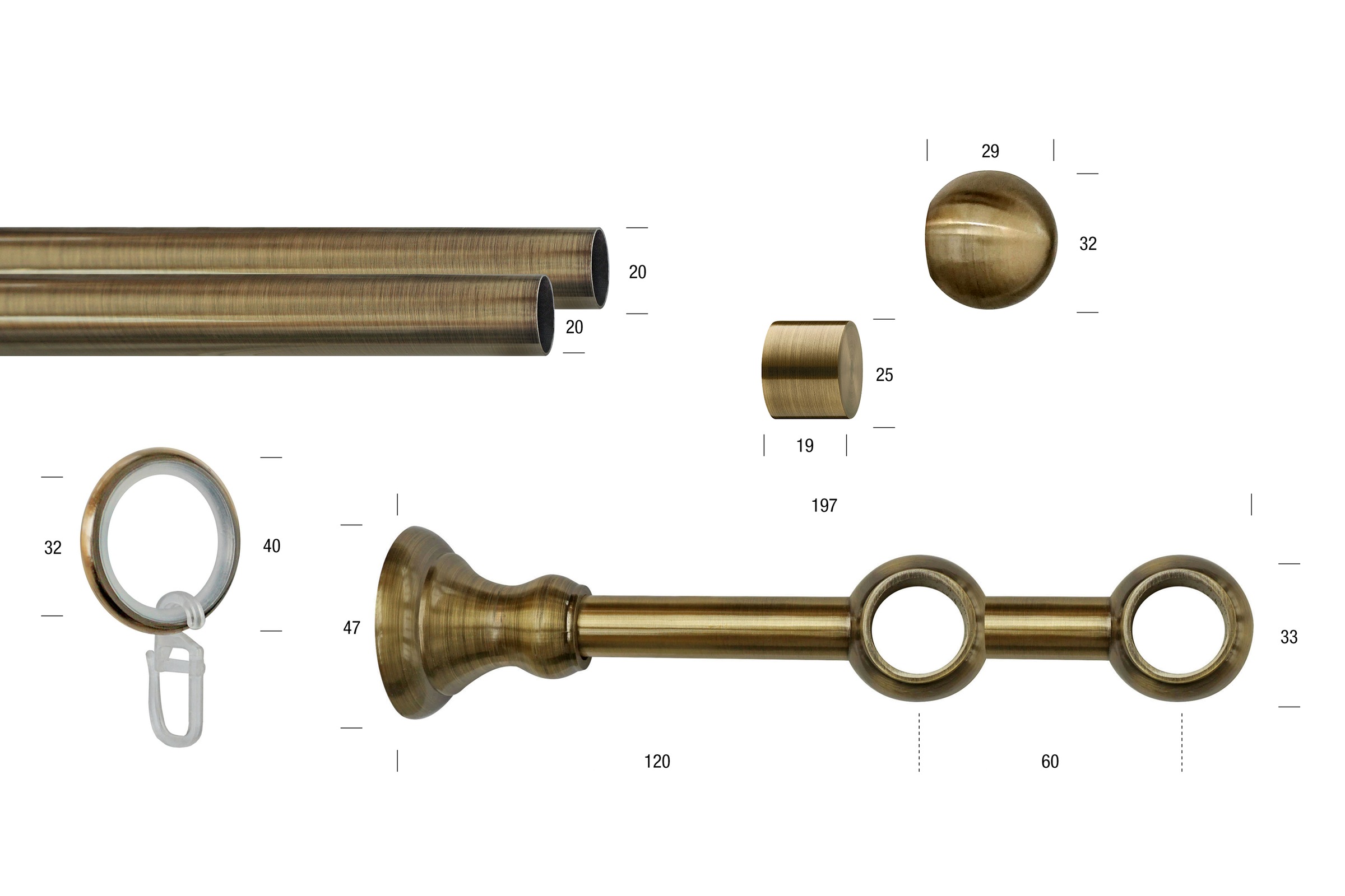 Thumbnail - GARESA Gardinenstange "ANDREA" Ø 20 mm 2 läufig-läufig Wunschmaßlänge Vorhanggarnitur, verlängerbar, Endknopf Kugel kurz...