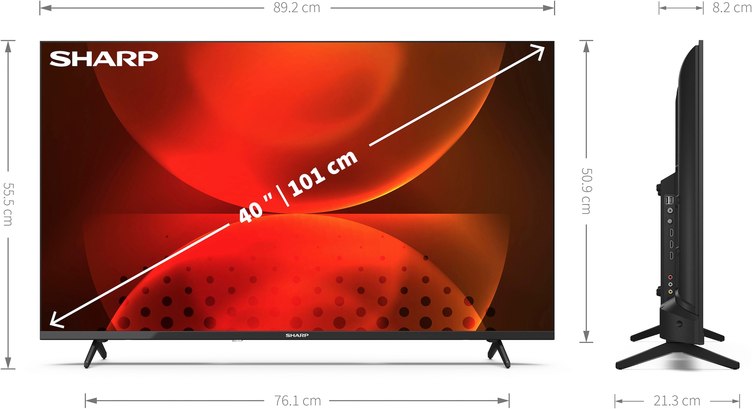 Sharp LED-Fernseher »SHARP 40FH2EA Full HD Frameless Android TV 101cm (40 Zoll), 3X HDMI«, 101 cm/40 Zoll, Full HD, Android TV-Smart-TV, Frameless, 3X HDMI, 2X USB, Dolby Digital, Active Motion 400