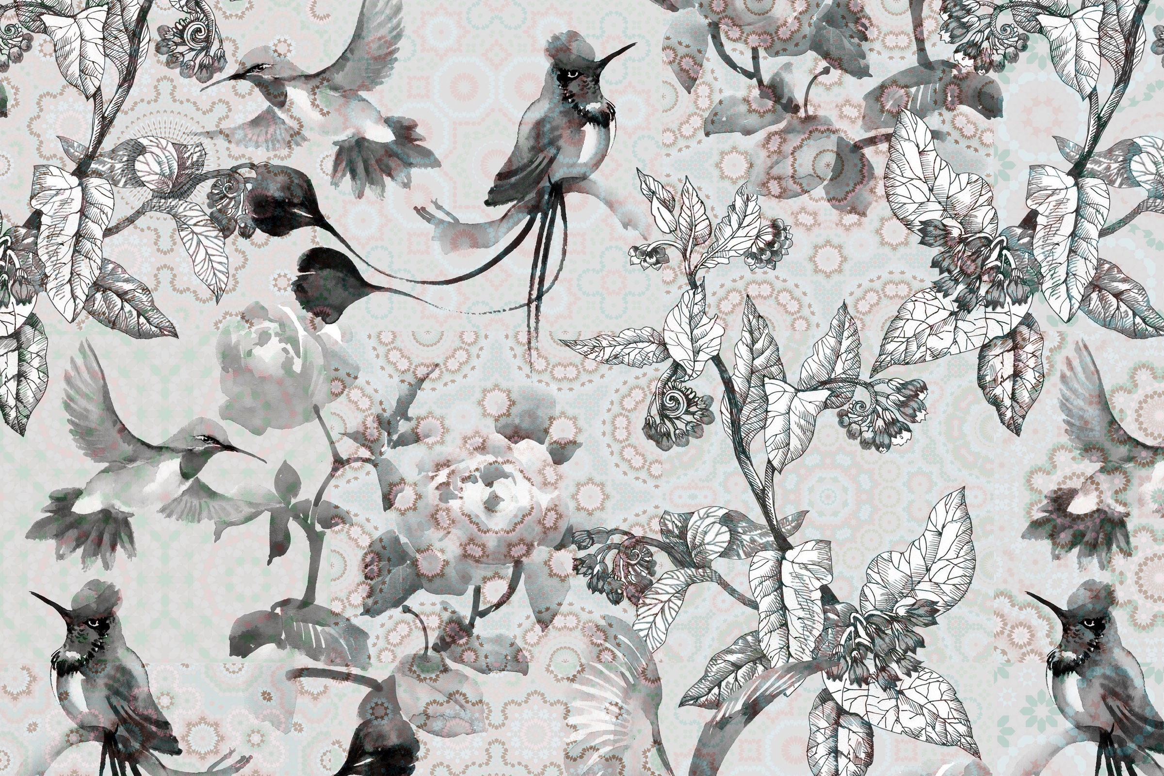 A.S. Création Leinwandbild »exotic mosaic 4«, Vögel, (1 St.), Mosaik Keilrahmen Bild Floral Blumen Vögel