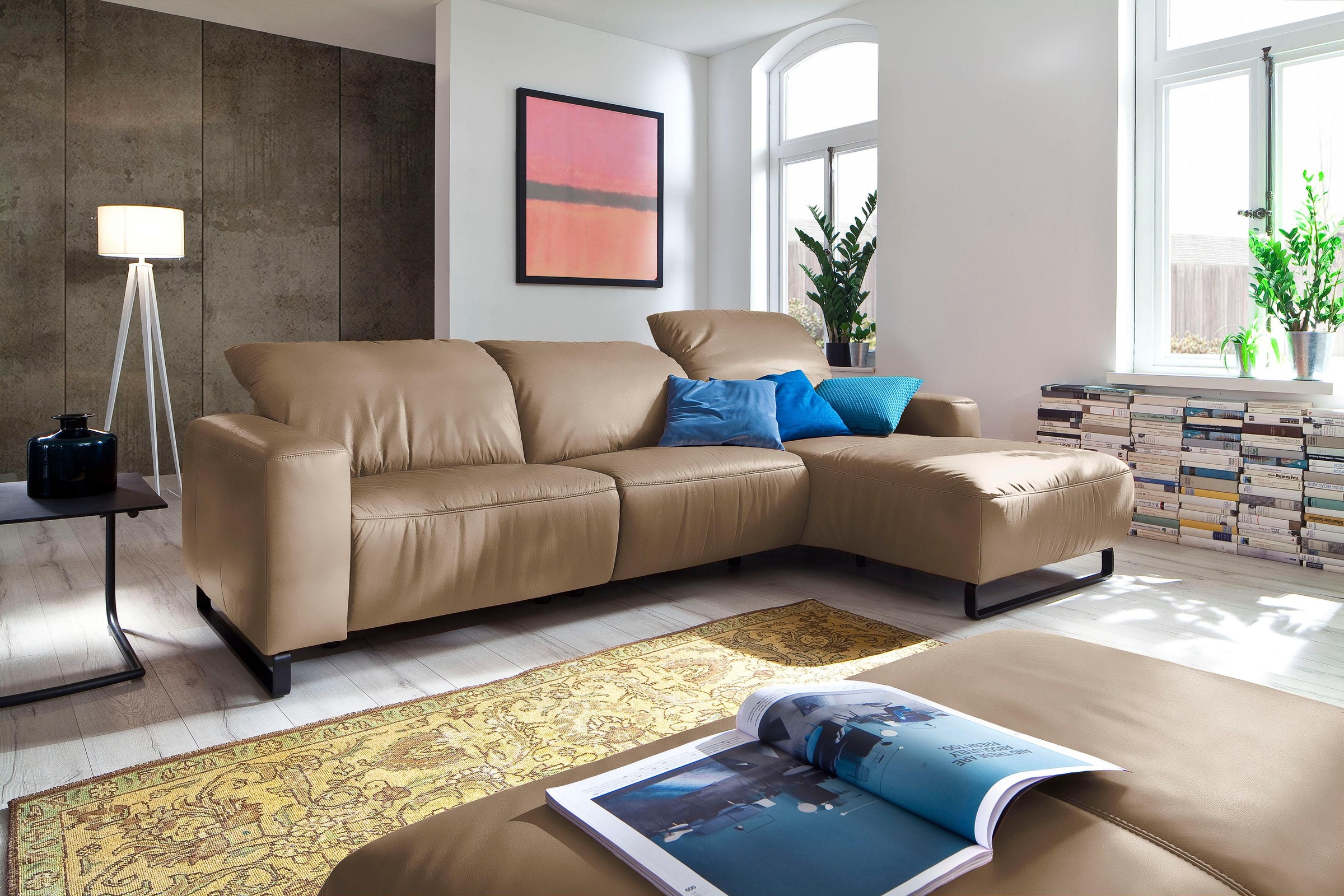 Home affaire Ecksofa »Juist L-Form«, mit Kopfteilverstellung und schwarzen Metallkufen