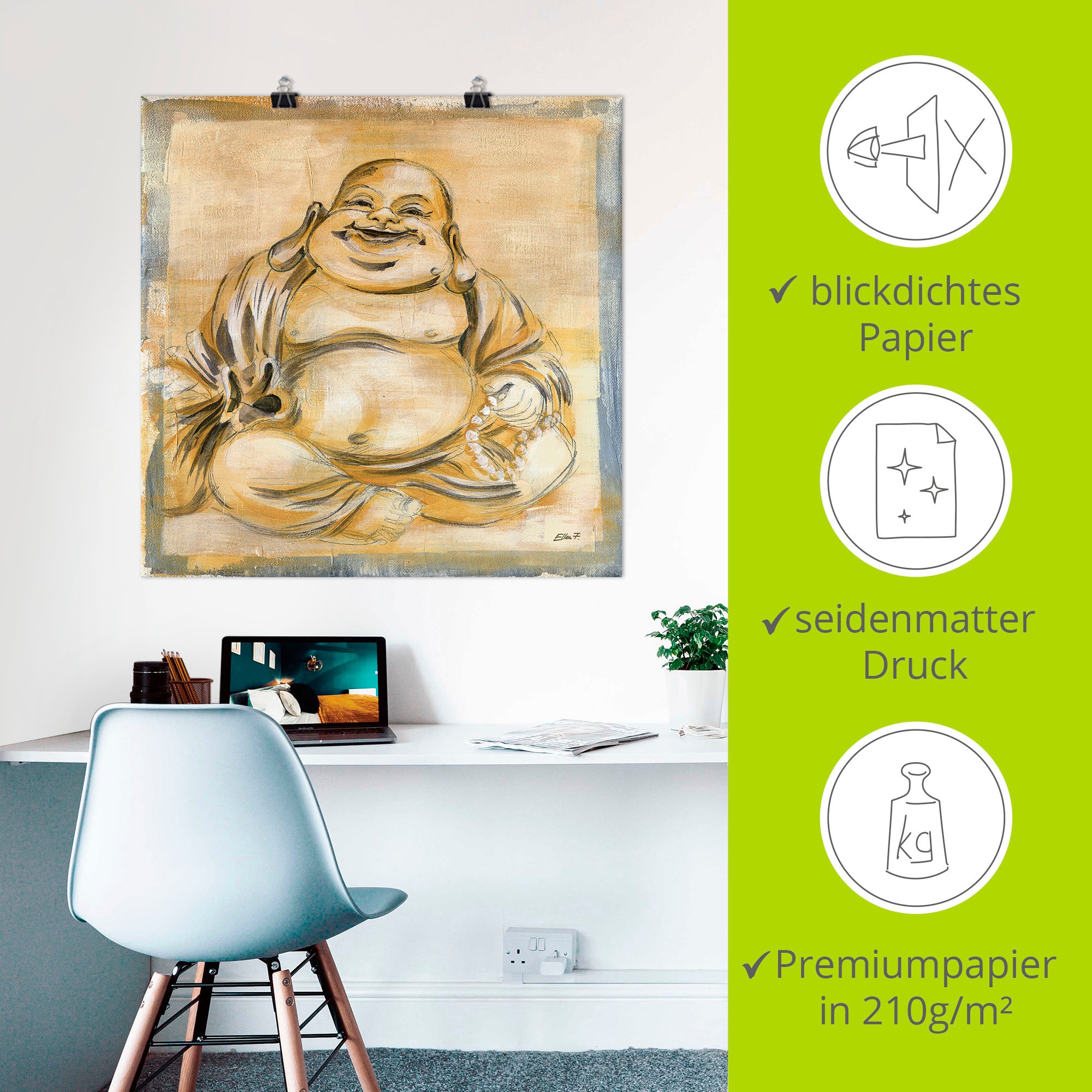Artland Wandbild »Fröhlicher Buddha I«, Religion, (1 St.), als Leinwandbild, Poster, Wandaufkleber in verschied. Größen