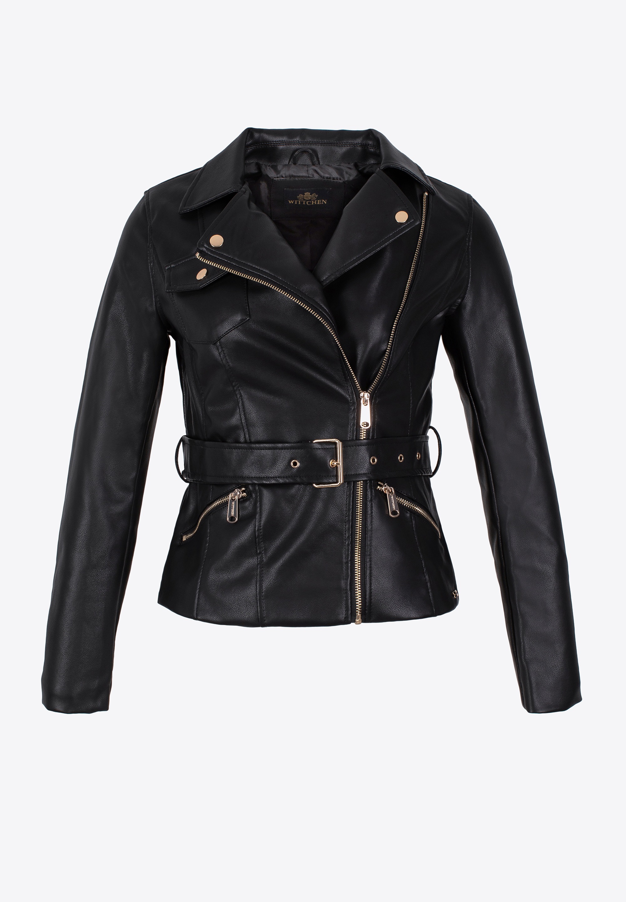 WITTCHEN Lederimitatjacke »Modern Classics«, ohne Kapuze, WITTCHEN Ramones-Jacke aus Öko-Leder mit kleiner Tasche und Gürtel
