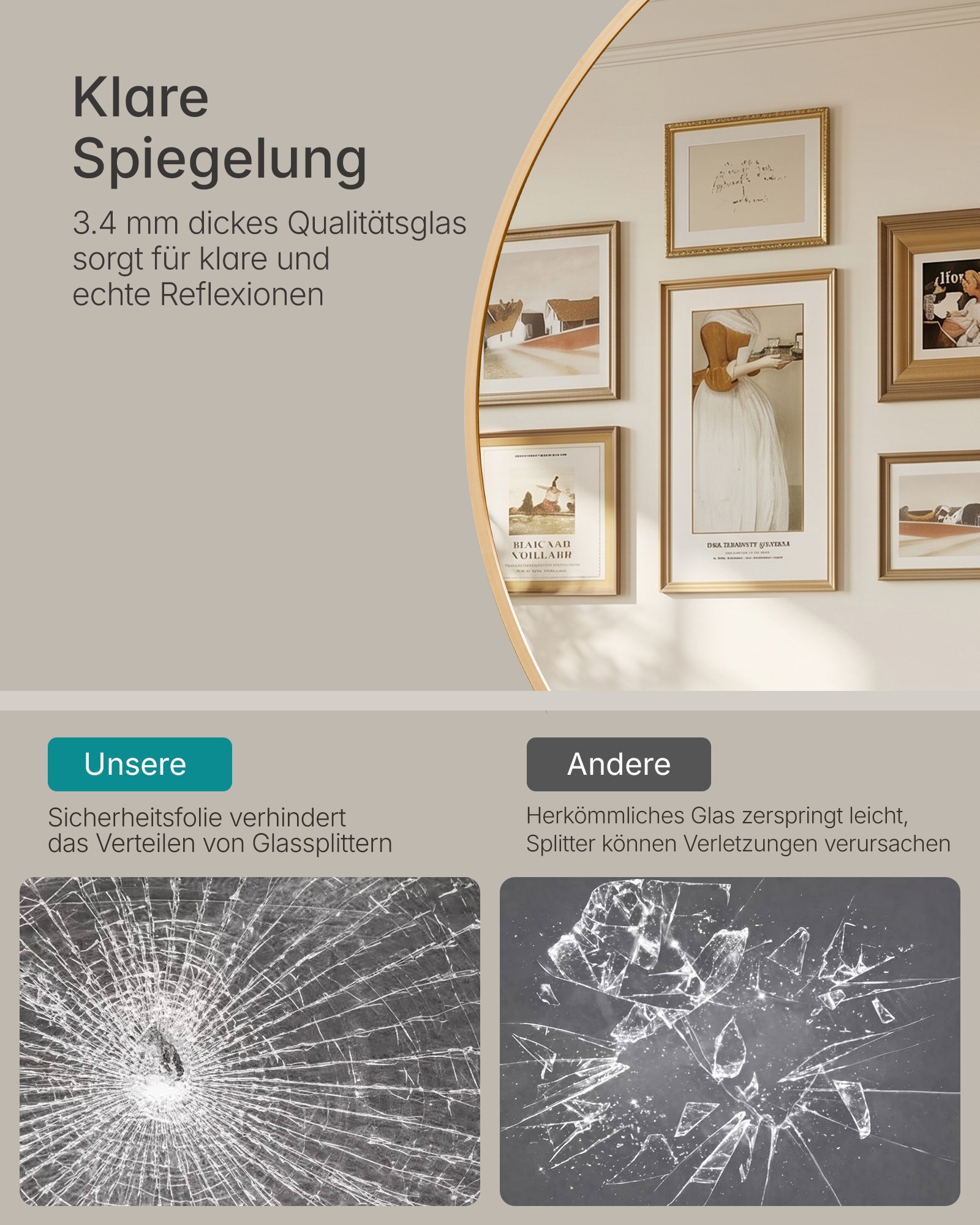 OTTO home Spiegel »Wandspiegel Addrik, wahlweise in 2 Größen 60x60cm oder 80x80cm« runde Form, in verschiedenen Farben