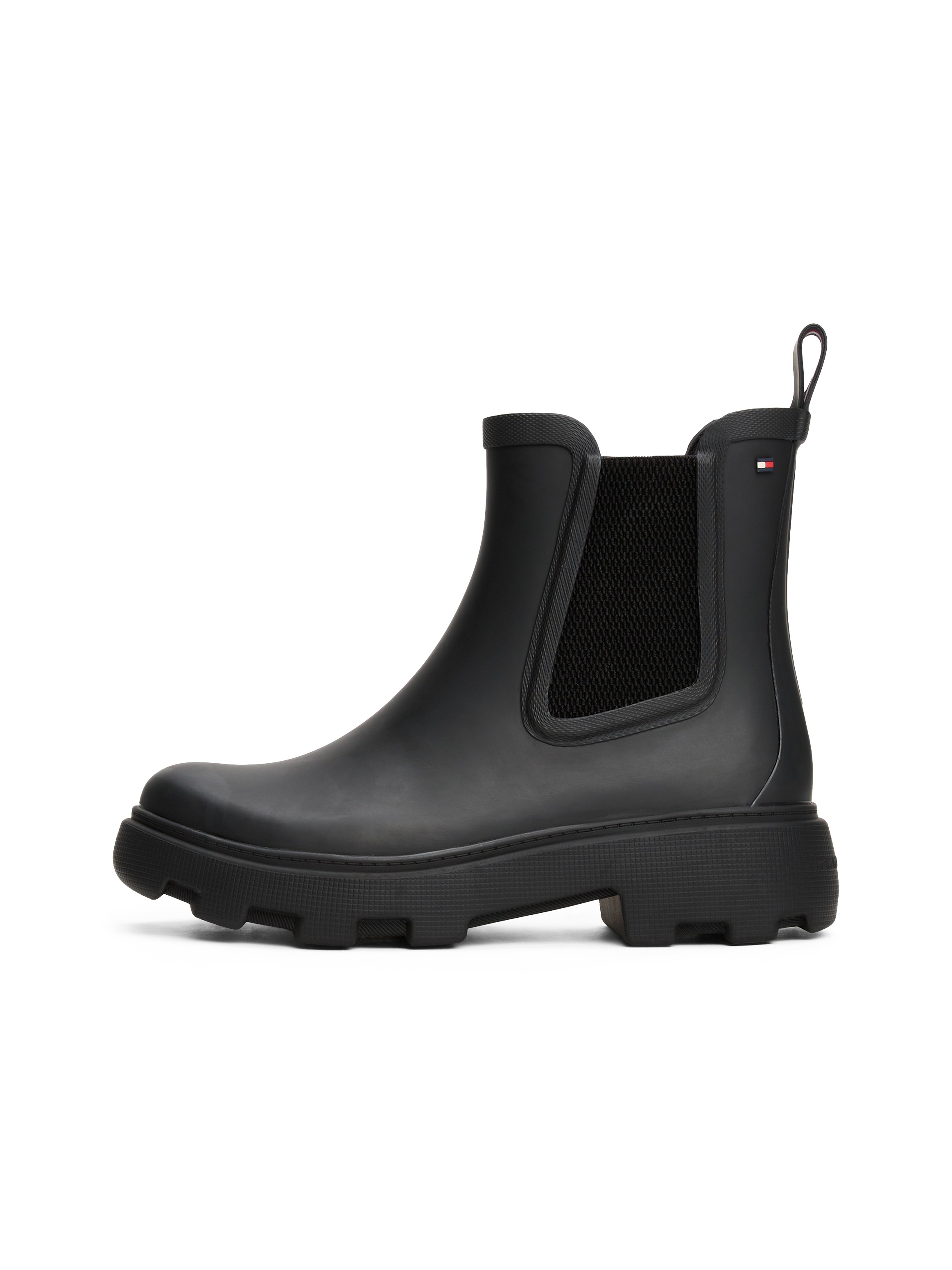 Thumbnail - Tommy Hilfiger Chelseaboots "RUBBER FLAG CLEATED RAINBOOT", Blockabsatz, Schlupfboots, Gummistiefel, beidseitiger Stretc...
