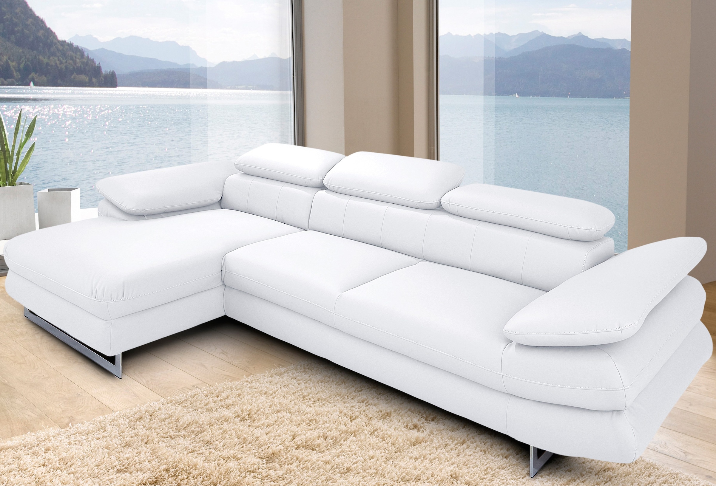 COTTA Ecksofa "Solution L-Form, B:286cm,modern mit Relaxarmlehne, Wellenunterfederung" mit Arm- & Kopfteilverstellung, wahlweise mit Schlaffunktion