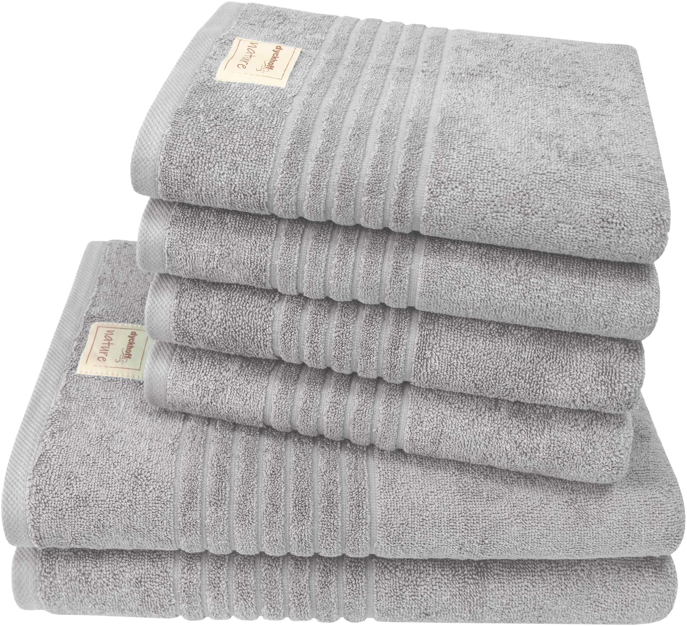 Handtuch Set DYCKHOFF, silber, Frottier, Obermaterial: 100% Baumwolle, Handtuch-Sets, "Nature", 6er Set: 4x Handtücher, je 50 x 100 cm & 2x Badetuch