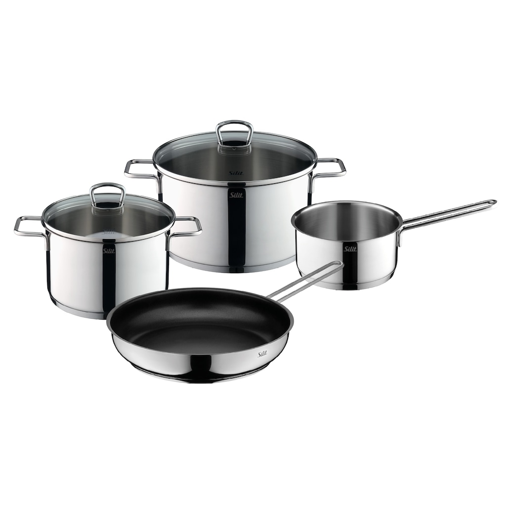 Silit Topf-Set »Alicante«, Cromargan® Edelstahl Rostfrei 18/10, (Set, 4 tlg., je 1 Fleischtopf Ø 20/24/28 cm, 1 Kasserolle Ø 16 cm, 1 Pfanne Ø 28 cm), induktionsgeeignet