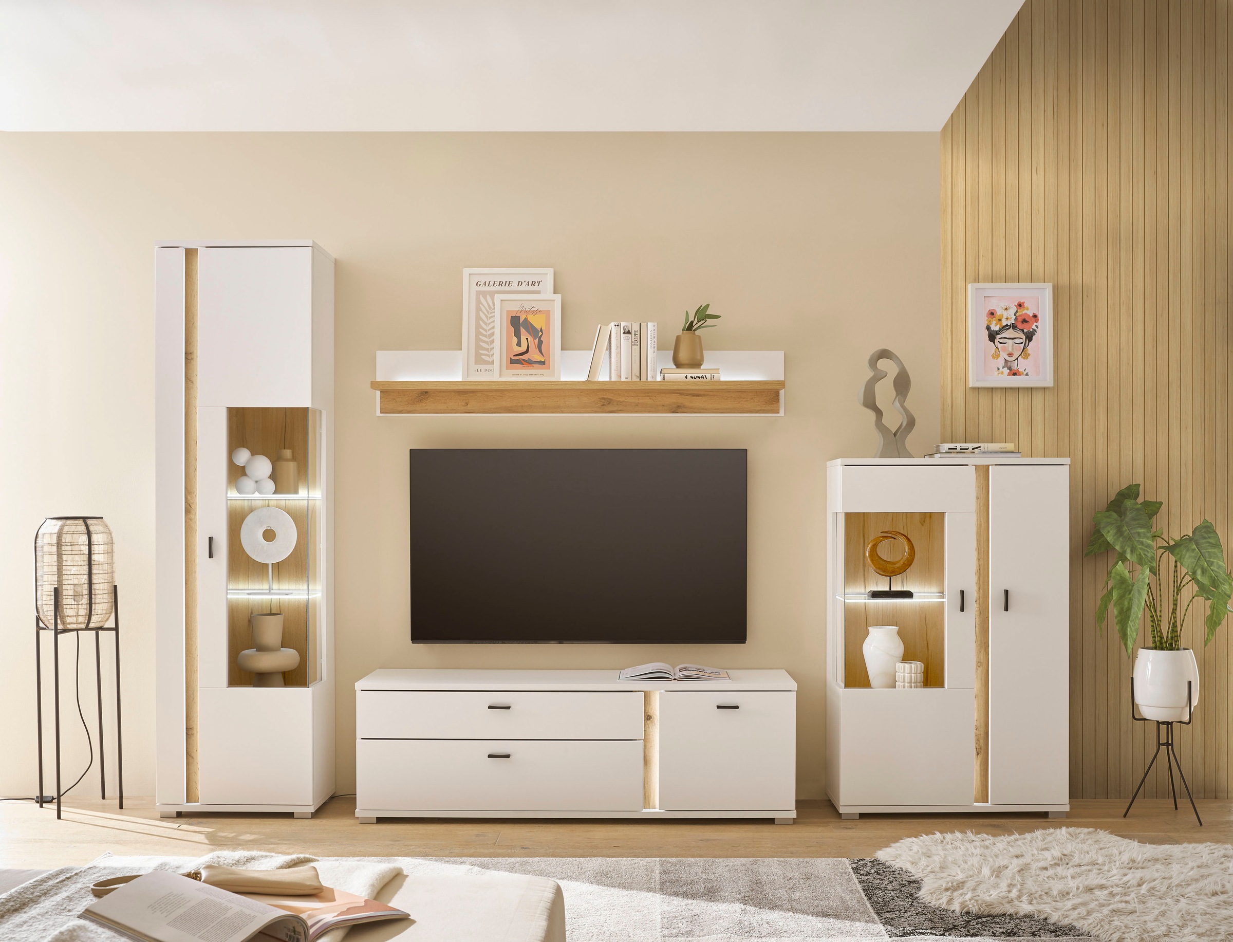 INOSIGN Wohnwand »LONG ISLAND«, (Set, 4 St.), in moderner Trendfarbe,inklusive senkrechter Beleuchtung,Breite 305 cm