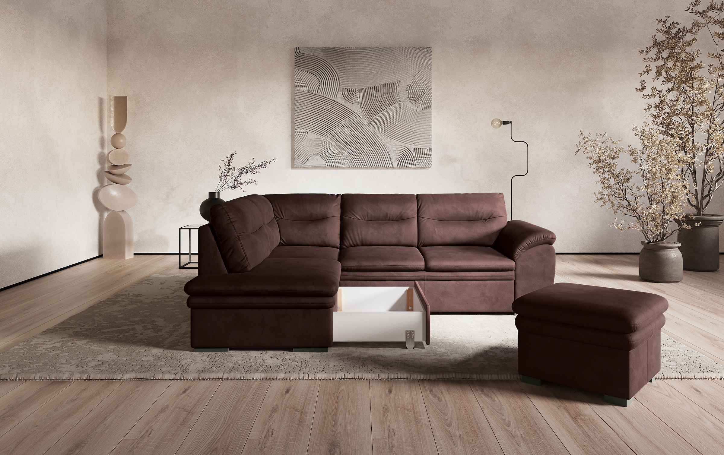 COTTA Ecksofa »Leandra L-Form«, wahlweise mit Bettfunktion & Bettkasten