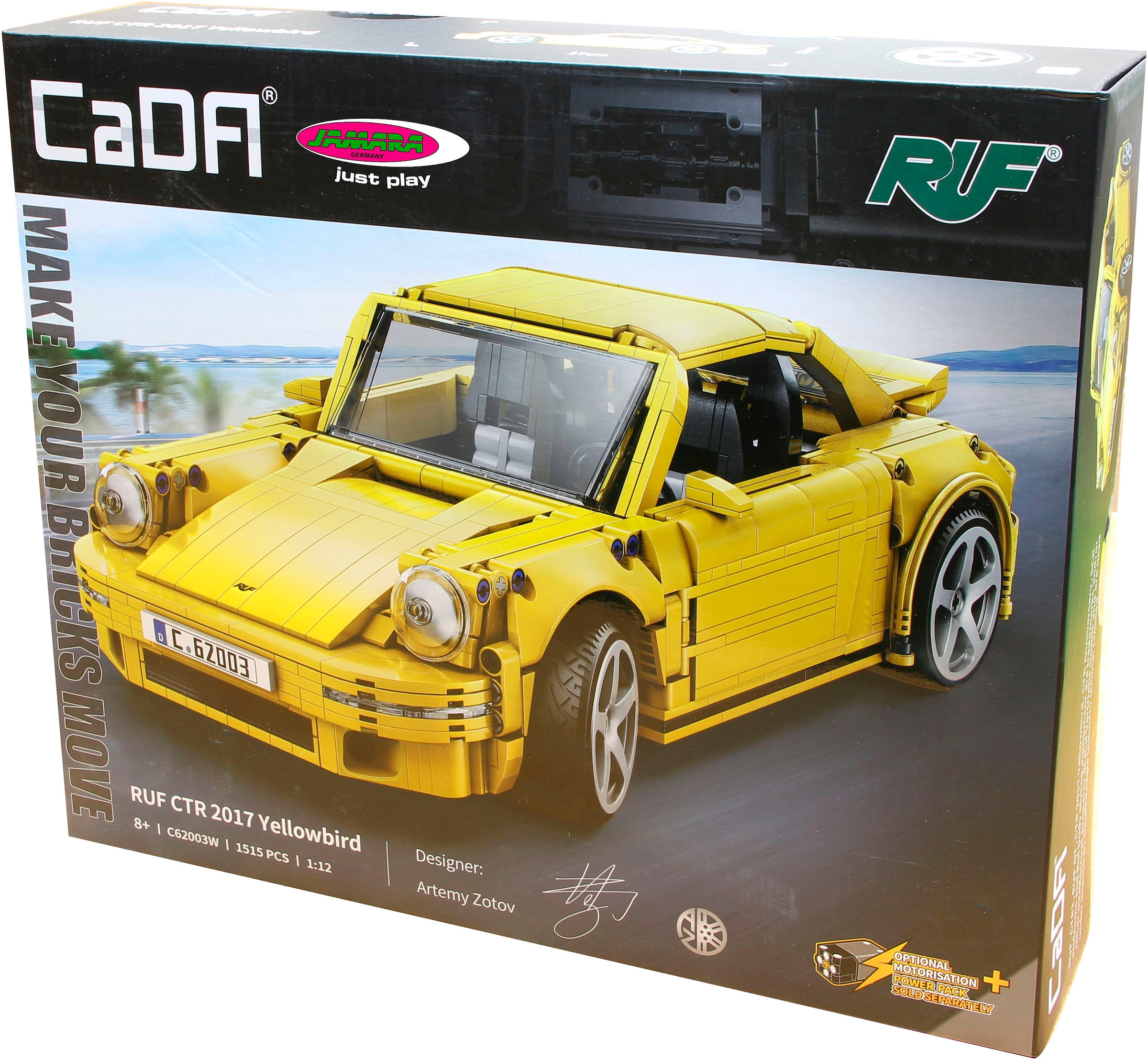 Jamara Konstruktions-Spielset »CaDA, RUF CTR 2017 Yellowbird 1:12 gelb Bricks«, (1515 St.)