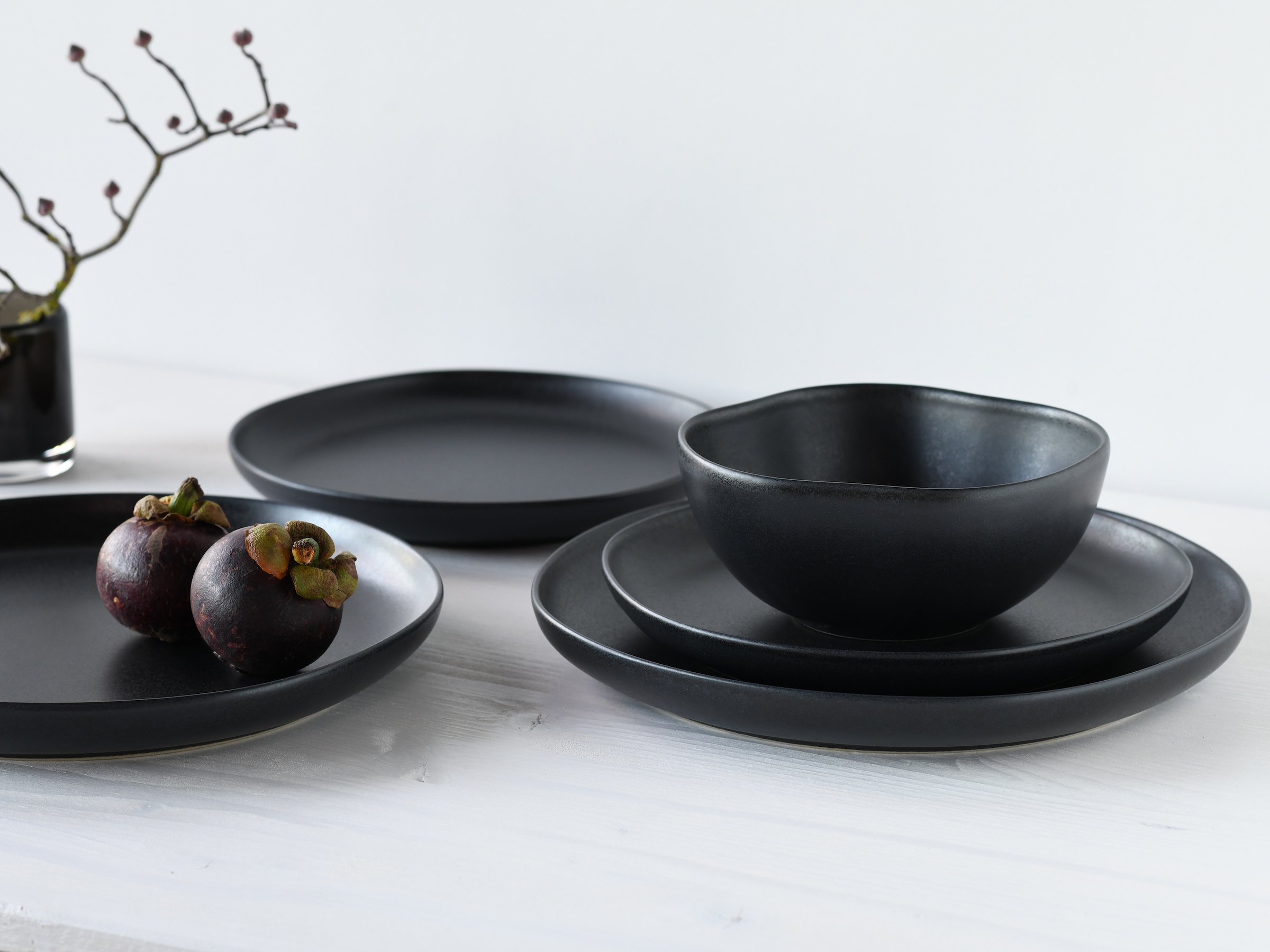 CreaTable Teller-Set »Natura Organic Black, Tellerset 12-tlg«, (Set, 12 tlg.), Seidenmatte Glasur