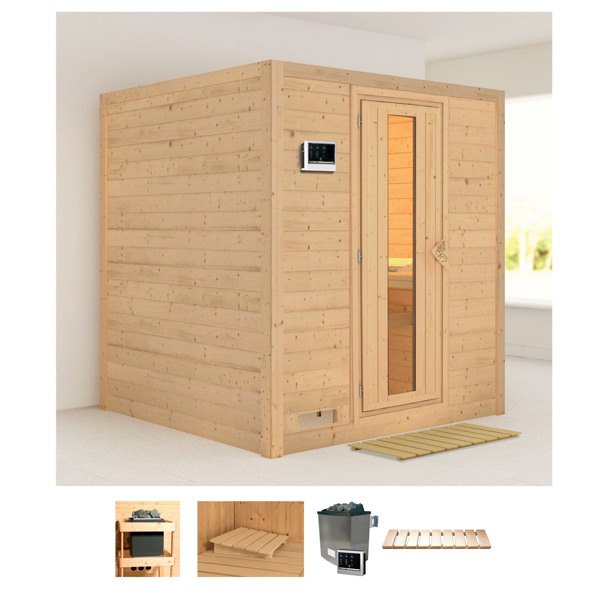 Karibu Sauna »Menja«, 9-kW-Ofen mit externer Steuerung