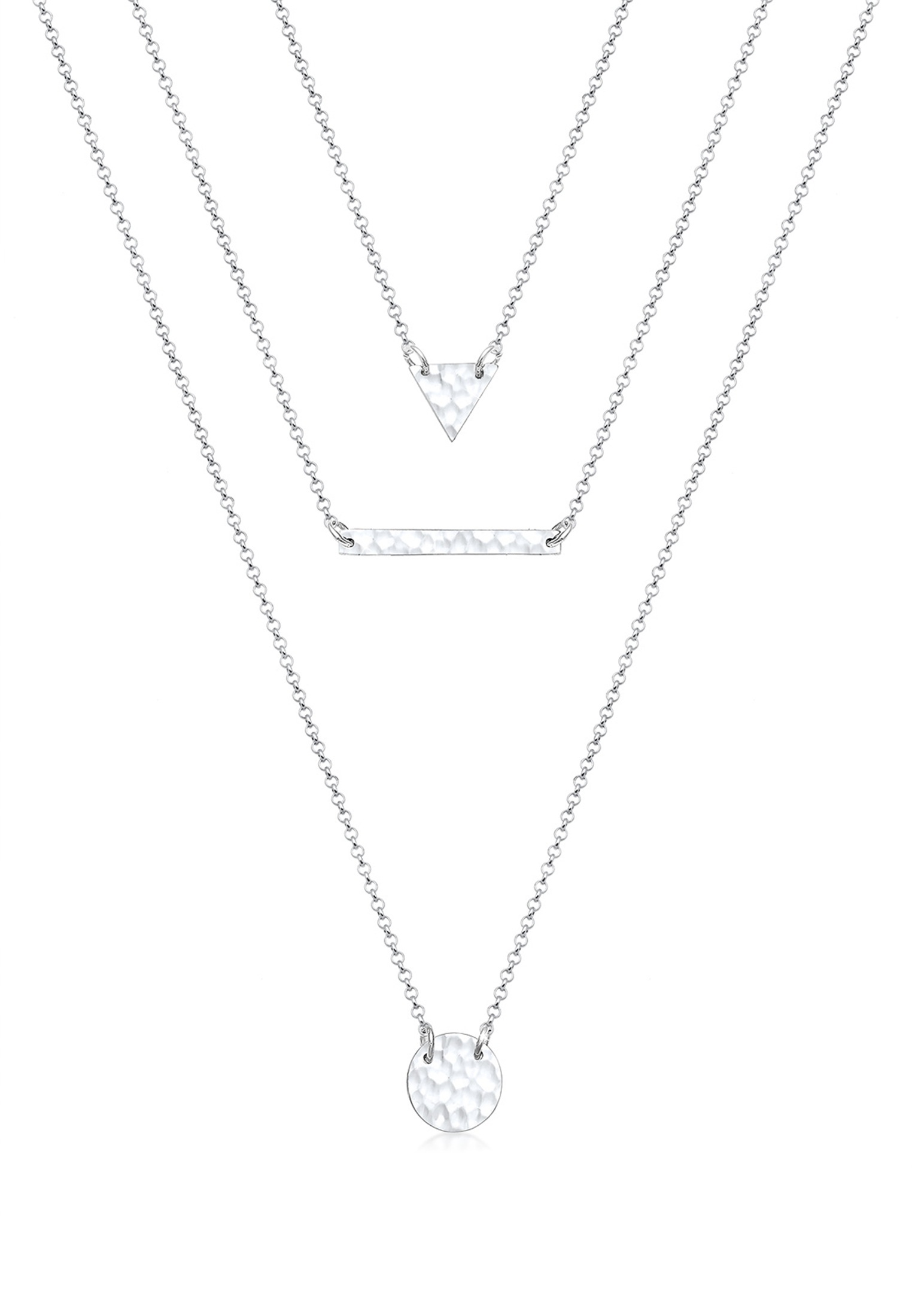 ELLI Damen Gliederkette "Layer Dreieck Kreis Gehämmert 925 Sterling Silber", 40, ohne Stein, Silber 925 (Sterlingsilber), L: 40, silber, Silber 925