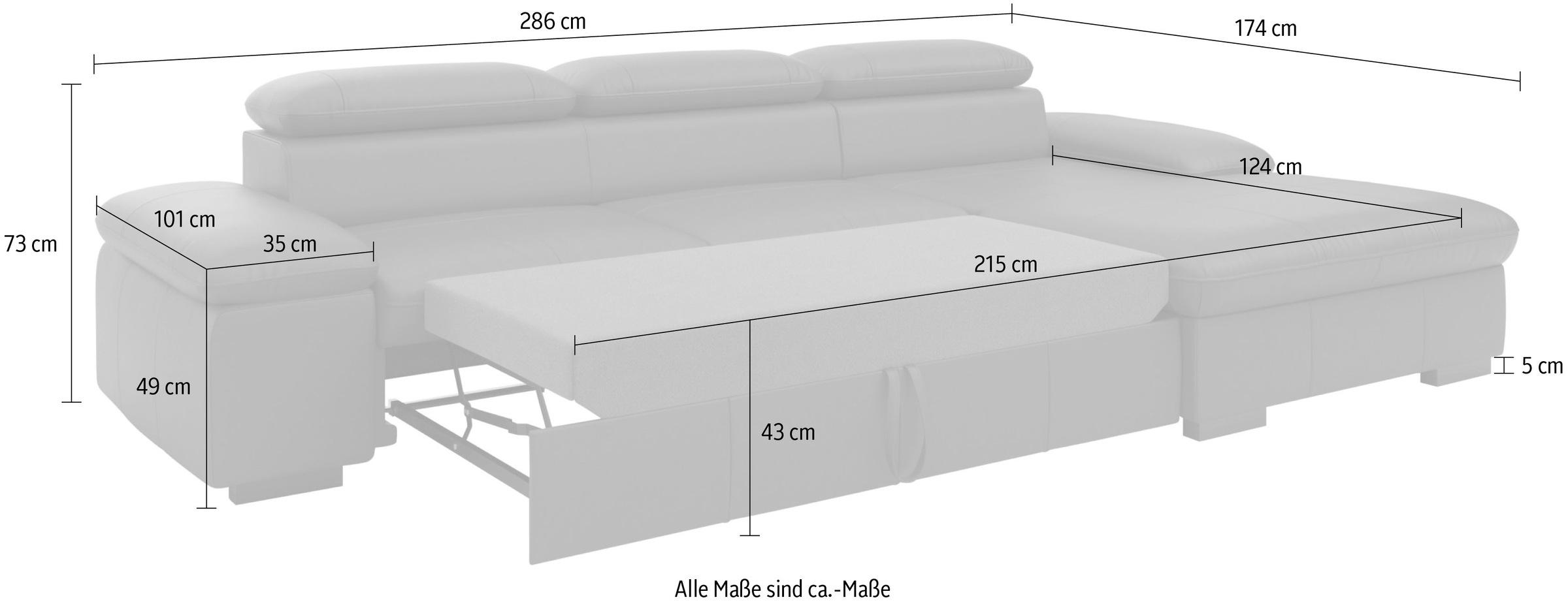 Home affaire Ecksofa »Alberto L-Form«, mit Kopfteilverstellung, wahlweise mit Bettfunktion