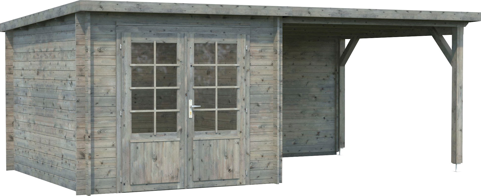 Gartenhaus PALMAKO, grau, Massivholz, Gartenhäuser, "Ella", 6,9+8,2 m², mit Anbaudach